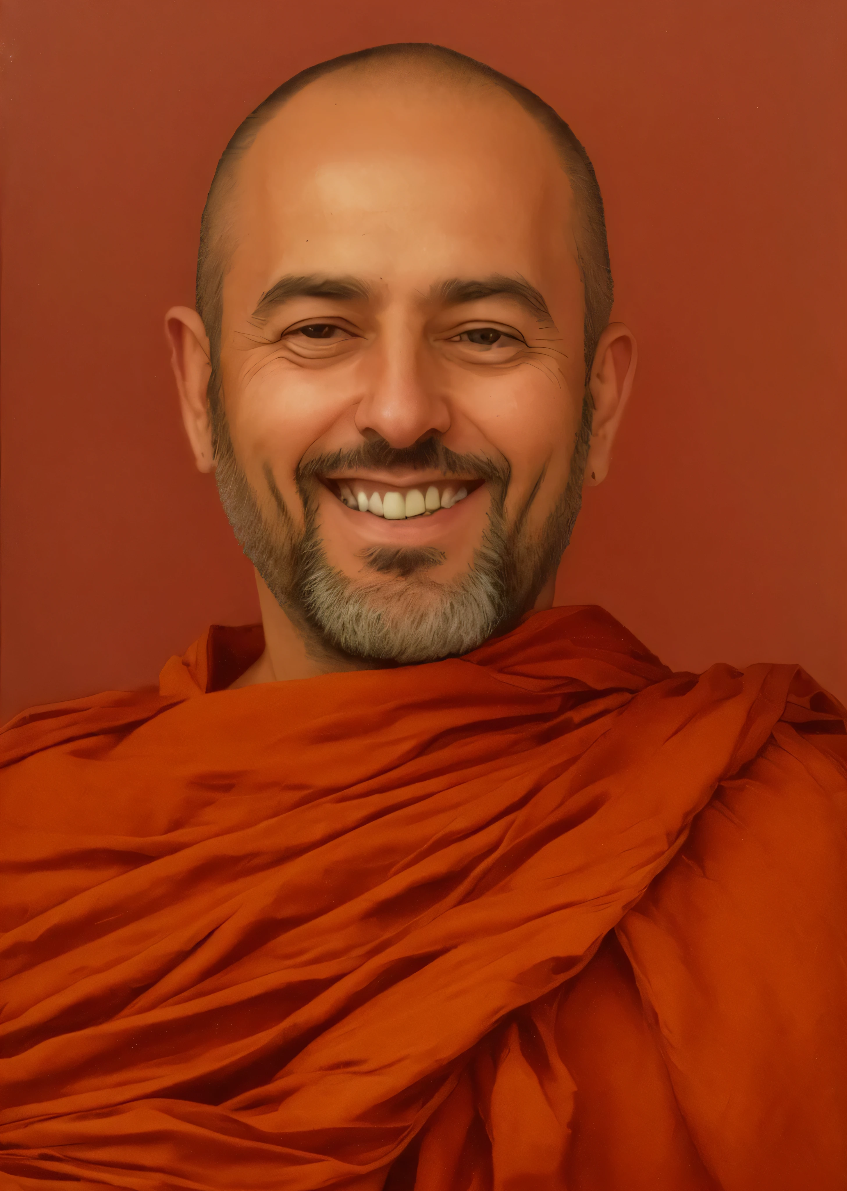 arafed man with a brown robe and a smile on his face, buddhist, buddhist monk, samsara, 2 1 st century monk, wearing brown robes, monk, portrait of monk, buddhism, monk meditate, buddhist monk meditating, michael bair, monk clothes, tom badshaw, fisting monk, artist unknown, mark brown, martin mottet