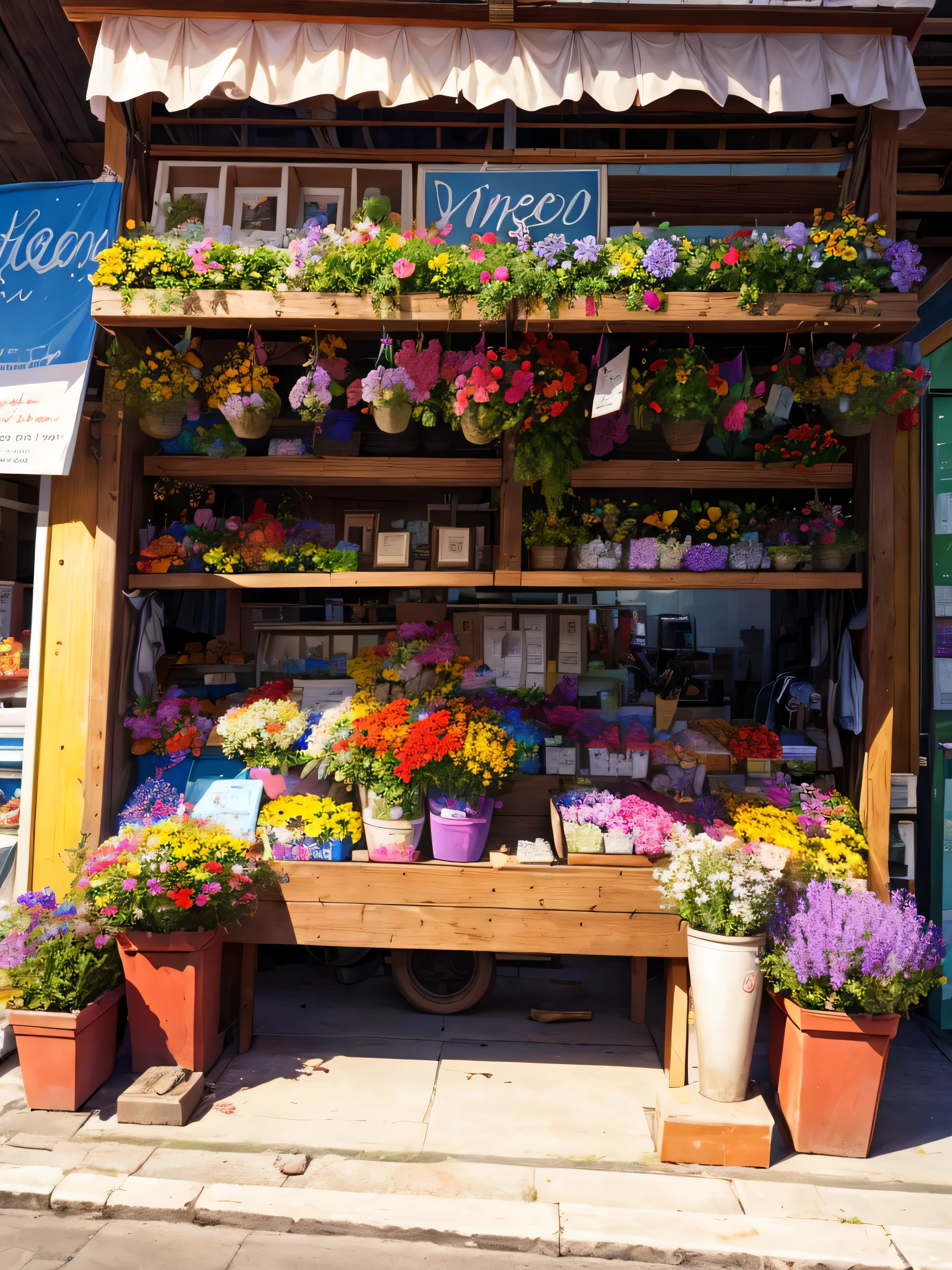 A stall that sells bouquets of flowers, 3 vendedores homems