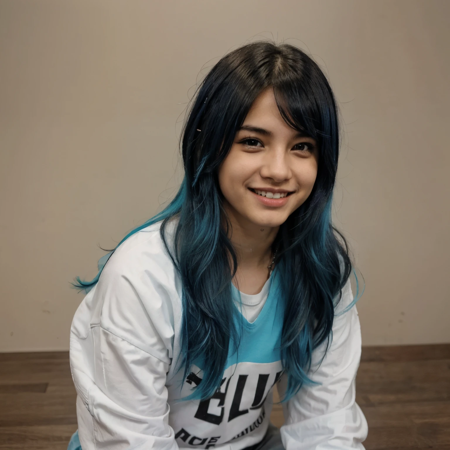 Chico Anime. Joven adulto. Cabello azul. Desnuedo. Sonriente