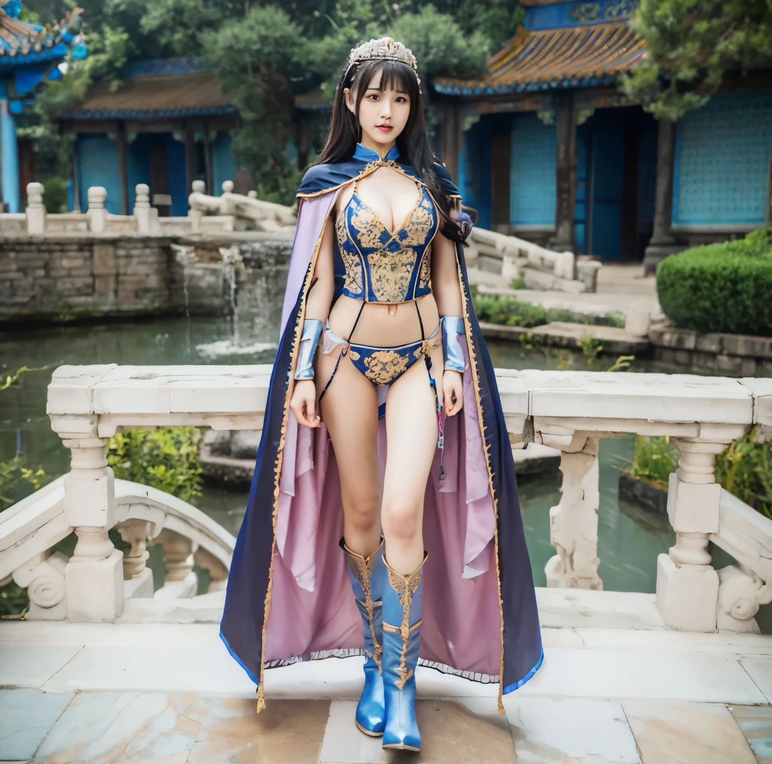 Araf woman in bikini and cape posing for photo, full body xianxia, long legged girl，put on boots，Beautiful fantasy queen, 穿着fantasy costumes, Gorgeous role play, Queen of the Sea Mu Yanling, cosplay photos, fantasy costumes, Anime Girls Cosplay, elegant Fascinating role play, promotional role play, Sha Xi, Charming elf princess knight, wenfei ye, Fascinating role play