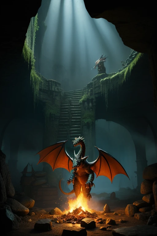 best quality,4k,8k,highres,masterpiece:1.2,ultra-detailed,realistic:1.37,dragons and dungeons,illustration,dark and mysterious,medieval,fantasy,majestic dragons,cavernous dungeons,magical artifacts,mystical atmosphere,dangerous quests,medieval architecture,epic battles,brave warriors,ancient ruins,treasure troves,hidden passages,magical spells,mysterious artifacts,golden treasures,ominous shadows,gloomy lighting,thick mist,fiery breath,scales and claws,mythical creatures,heroic adventures,treacherous traps,enchanted weapons,epic landscapes,castle ruins,dragon hoards,hidden chambers,dark corridors,fearless knights,sorcery and magic,ancient prophecies,epic quests,colossal creatures,vast underground depths,mighty dragon kings