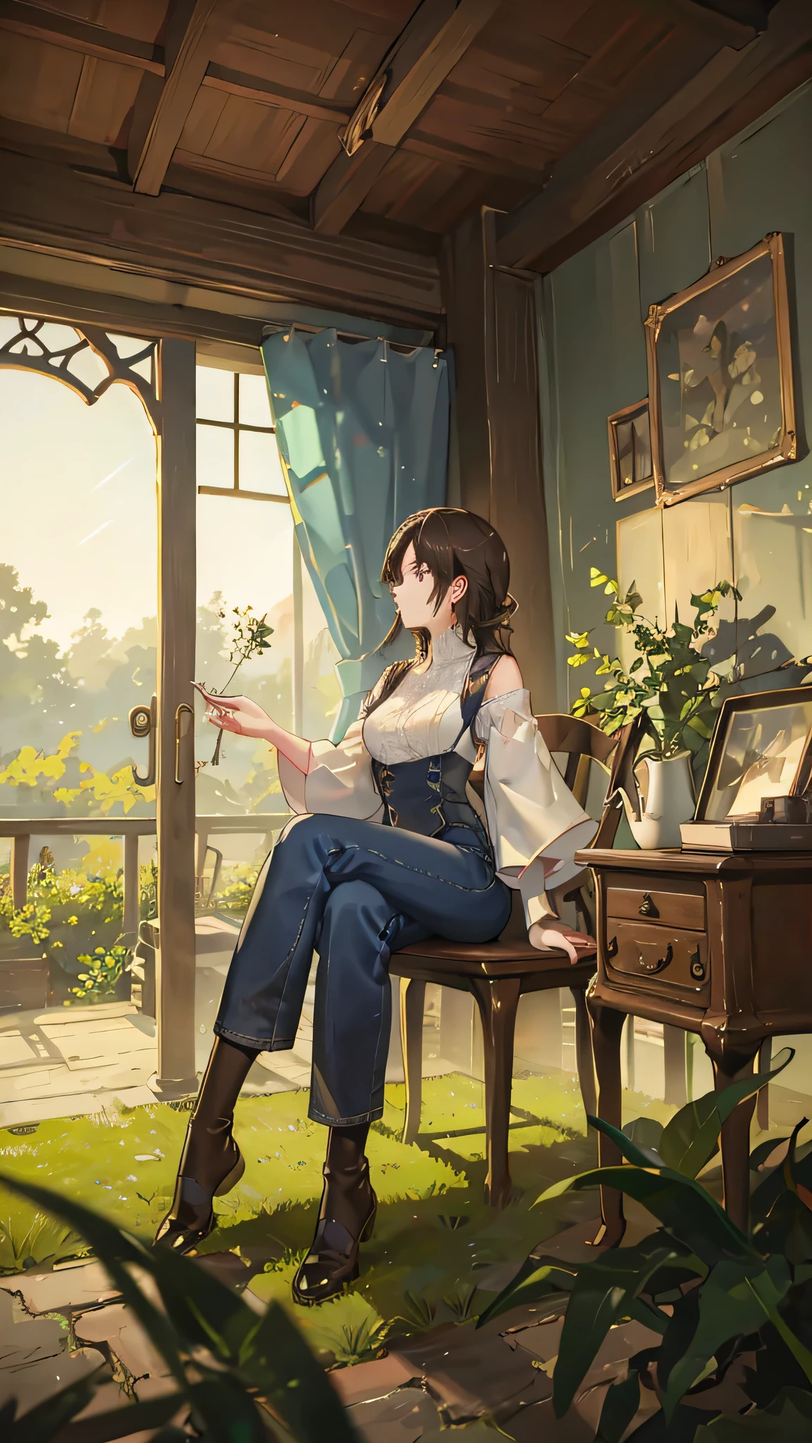 anime,nostalgic,high resolution,woman,countryside,Clear skies