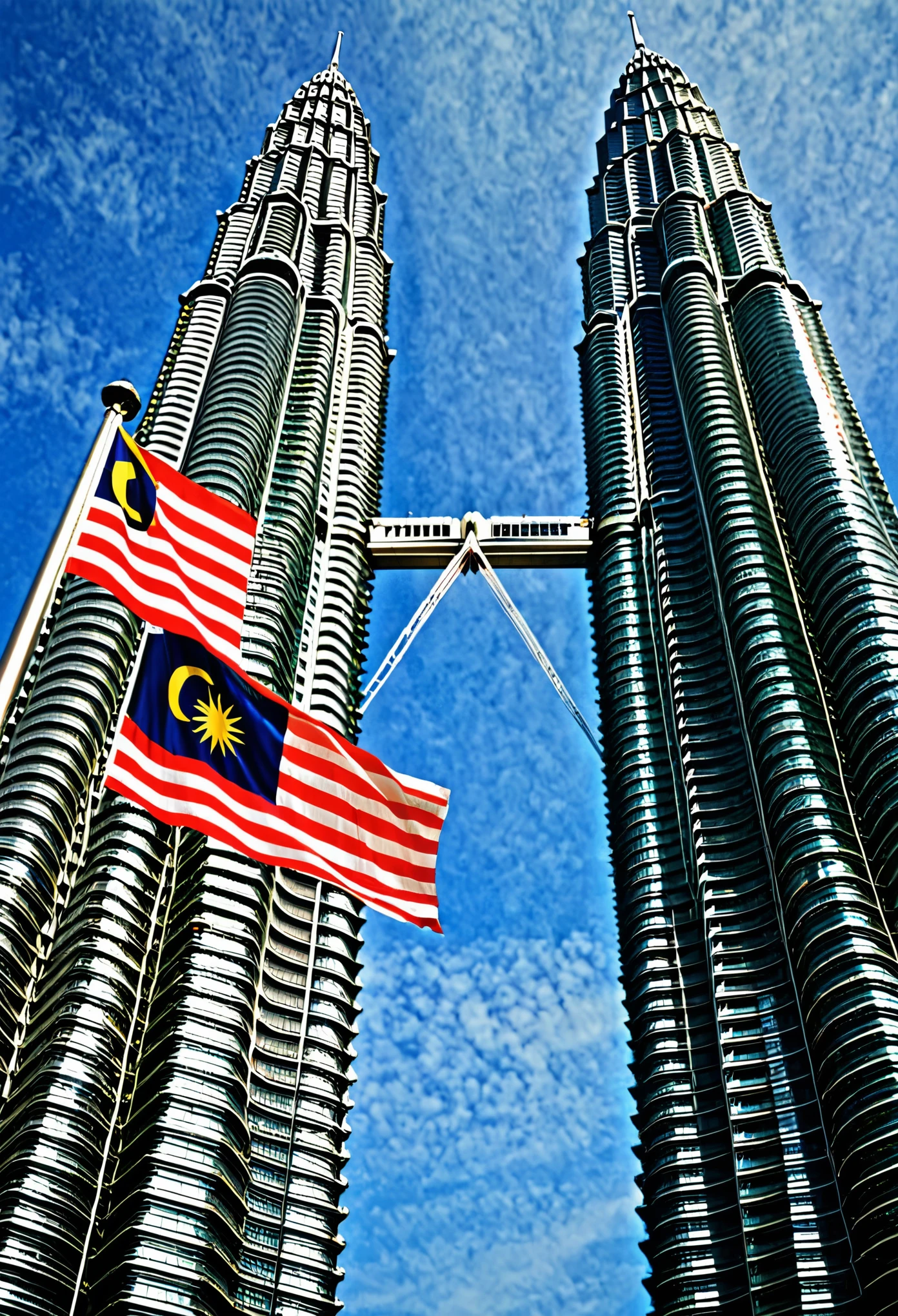 Klcc , 1 Malaysia flag , trees ,white background and a text for merdeka day