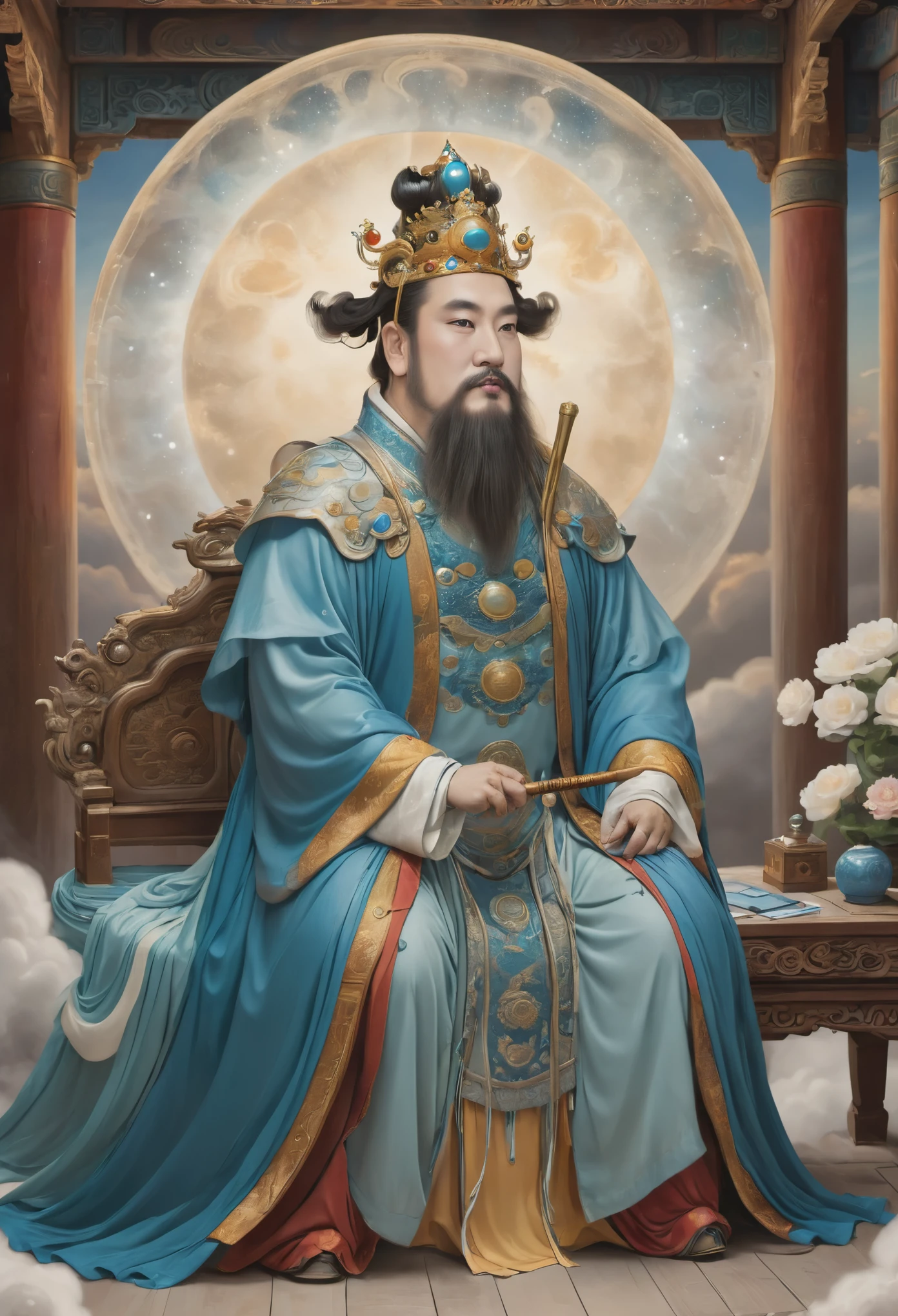 (masterpiece, best quality:1.2), yongle_style,1man,cloud,celestial crown