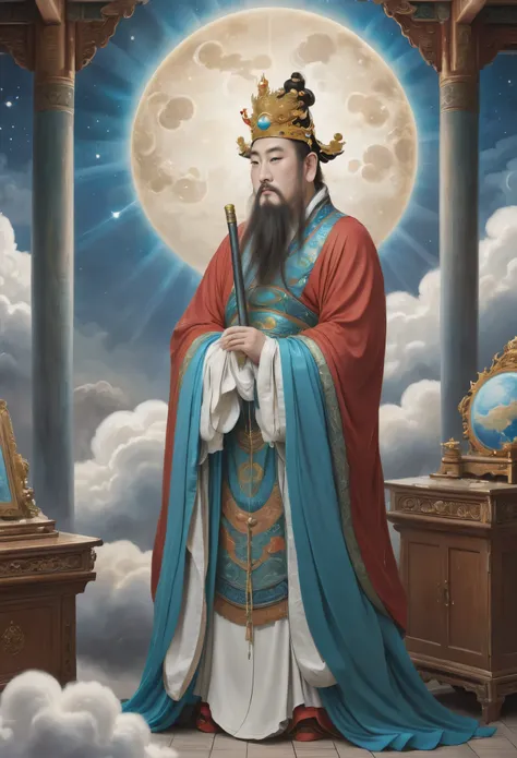 (masterpiece, best quality:1.2), yongle_style,1man,cloud,celestial crown