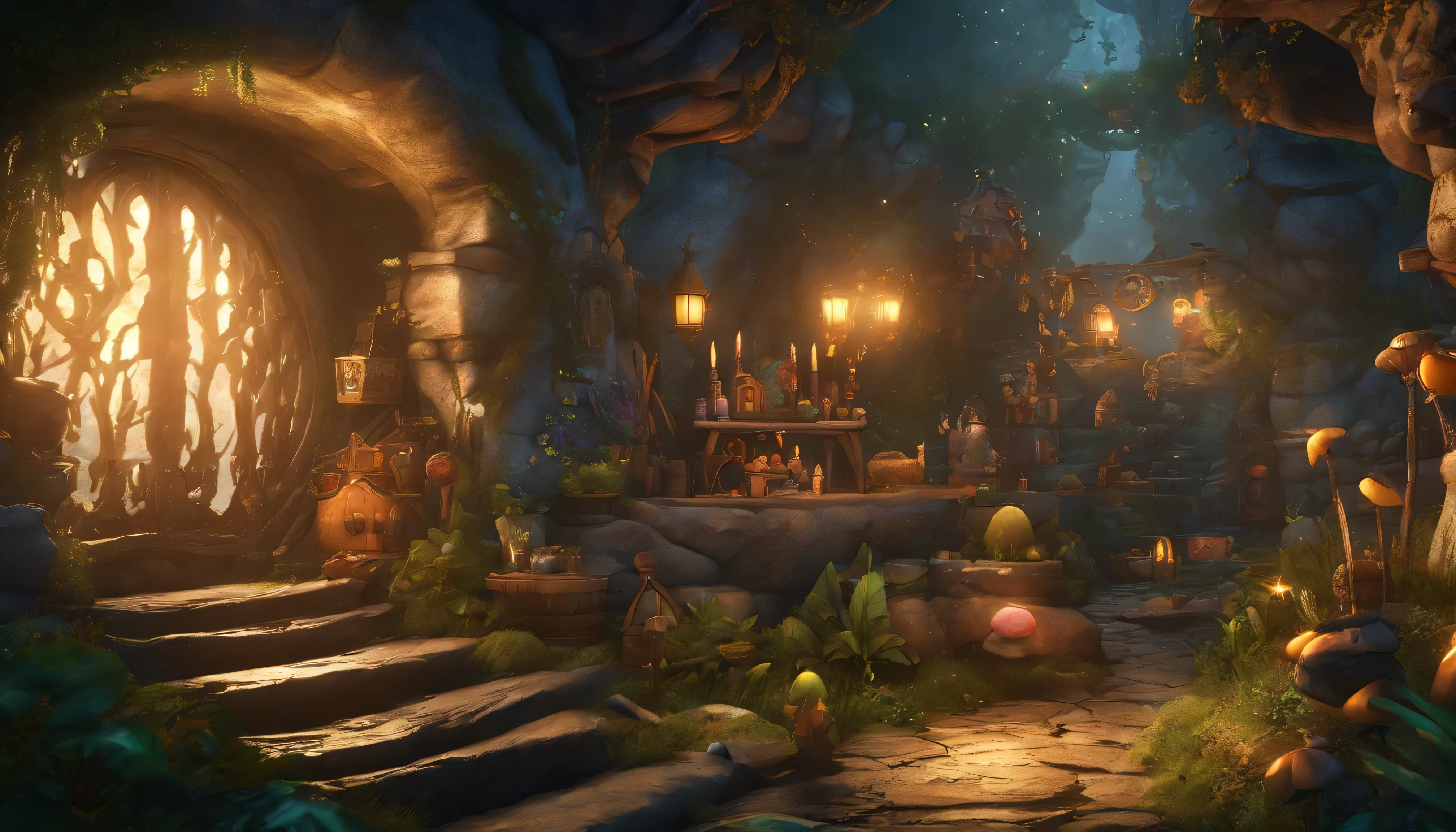 (highest quality, 4k, 8K, High resolution, masterpiece:1.2), Super detailed, realistic:1.37, The Hidden City of Gnomes, underground environment, mysterious atmosphere, ancient architecture, Bright colors, magic lighting, intricate details, quirky atmosphere, A thriving gnome community, cobblestone street, Ornate doors and windows, Fascinating flora and fauna, winding tunnel, secret passage, cozy gnome house, elaborate carvings, Sparkling Gems and Crystals, sparkling waterfall, Mysterious Shadow, hidden treasure, flickering lantern, naughty gnome activities, A sense of wonder and adventure, submerged exploration, Rich history and folklore