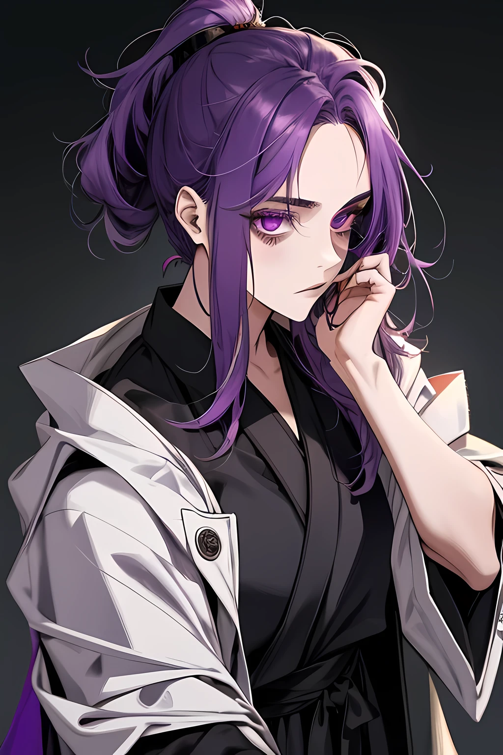 1 person，purple hair，Black Toga，cold，Purple disgusting eyes，teenage girl，Bad milk