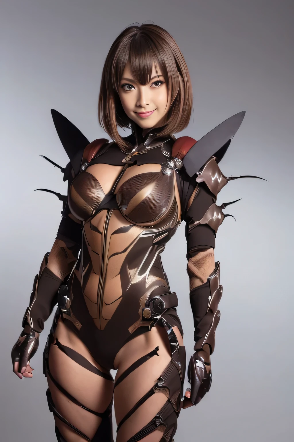 (high resolution,masterpiece,best quality,extremely detailed CG, anime, official art:1.4), realistic, photo, amazing fine details, all intricate, gloss and shiny,awesome many layers, 8k wall paper, 3d, sketch, kawaii, illustration,( solo:1.4), perfect female proportion,villainess, (fusion of dark brown cockroach and lady:1.4), (brown cockroach form lady:1.2), (brown cockroach lady:1.2), (fusion:1.2), (solo:1.4), (evil smile:1.2), muscular, abs, (cockroach brown exoskeleton bio insect suit:1.4), (cockroach brown exoskeleton bio insect armor:1.2), (brown transparency cockroach wing:1.4), (brown cockroach antennae:1.3),