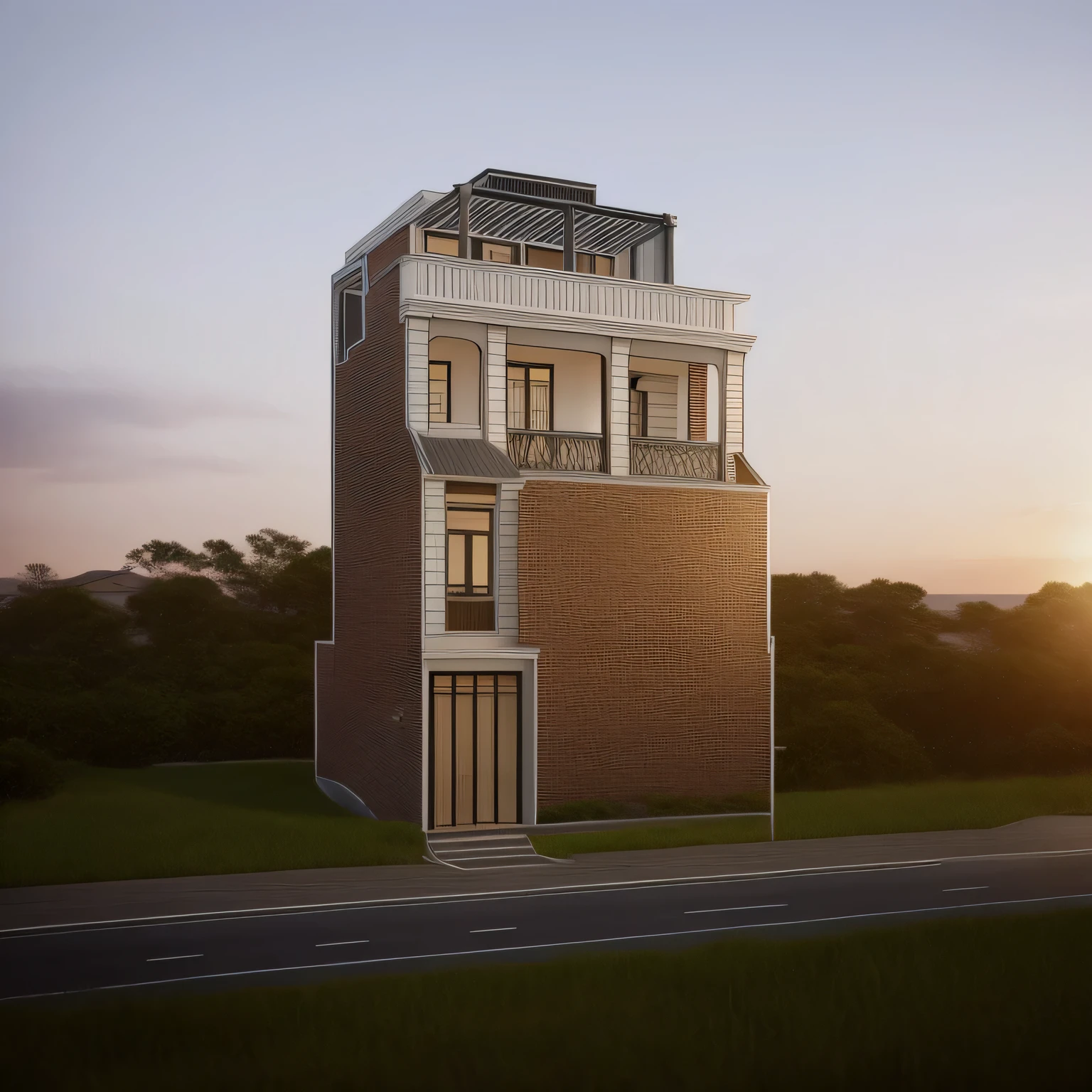 drawing of a tall building with a balcony and a balcony, street elevation, elevation view, architectural concept, sketch - up, perspective view, by Ramon Silva, architectural illustration, building facing, by João Artur da Silva, front elevation, an extremely detailed building, highly detailed architecture, 3/4 view realistic, architecture concept, complete house, frontview