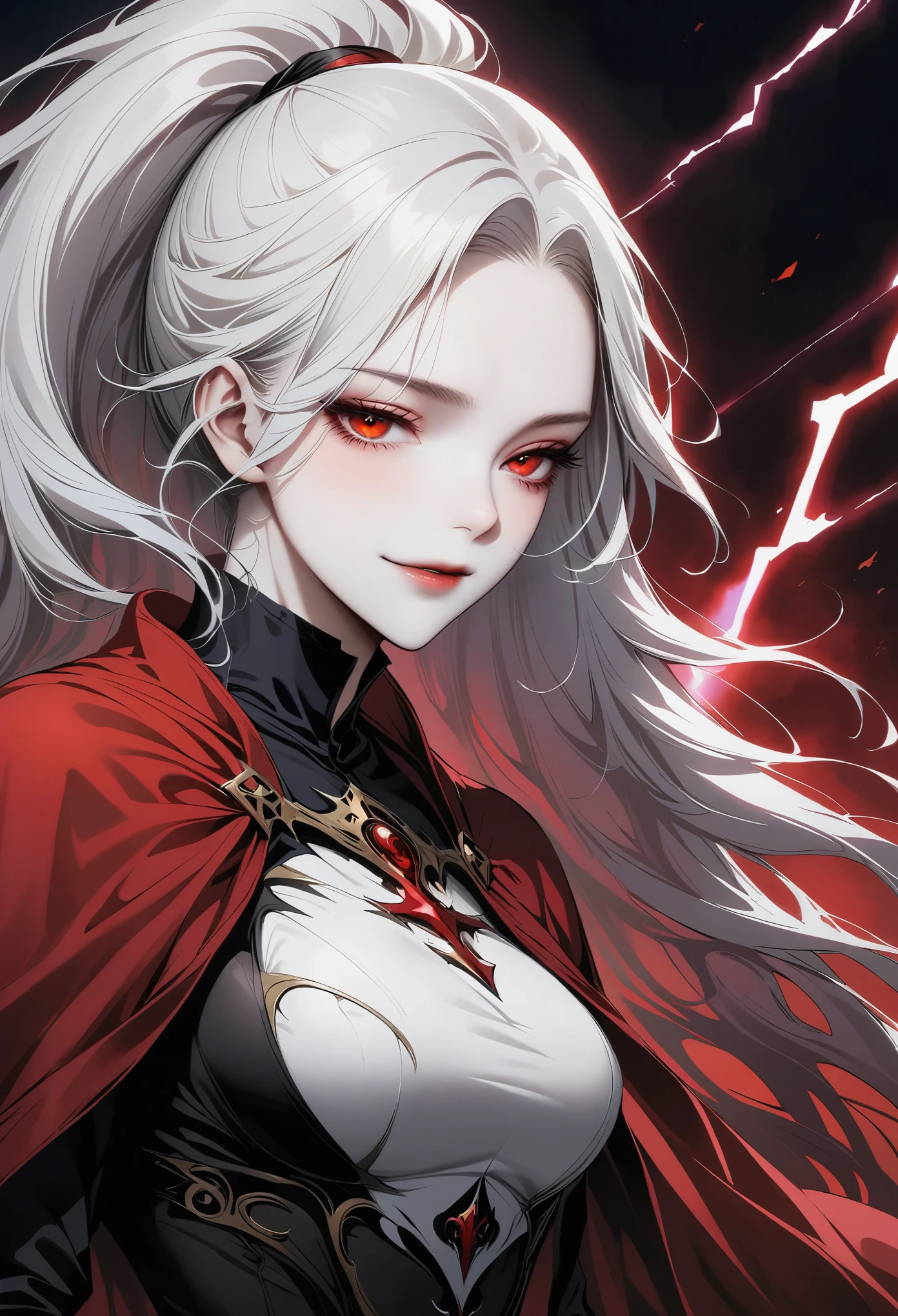 Bewitching woman, silber hair, The long-haired, small tits, toppless, loose scarlet cardigan