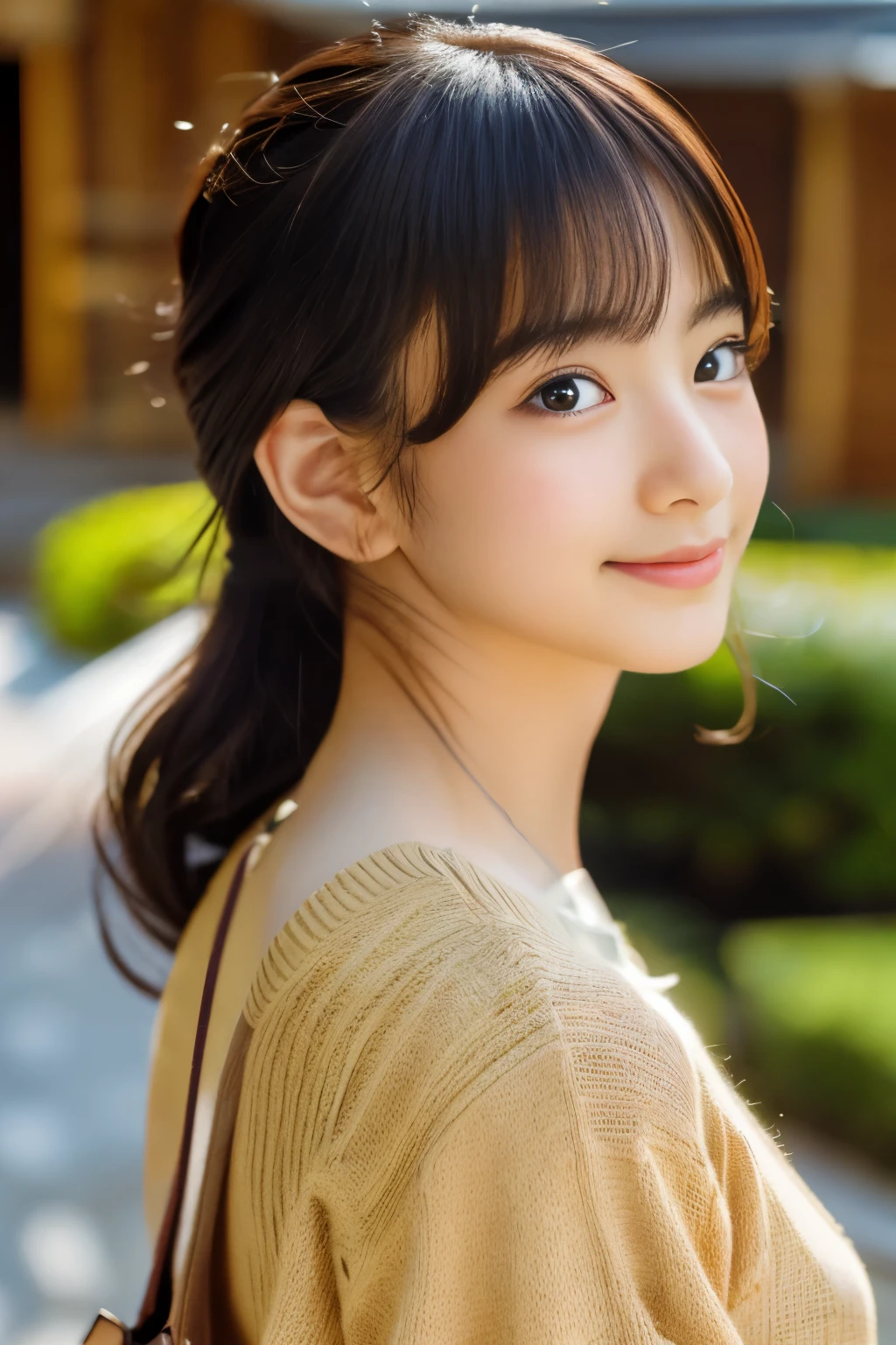 highest quality, masterpiece), (beautiful japanese girl), (freckles:0.6), soft light, ponytail, Focus on your eyes, (detailed face)