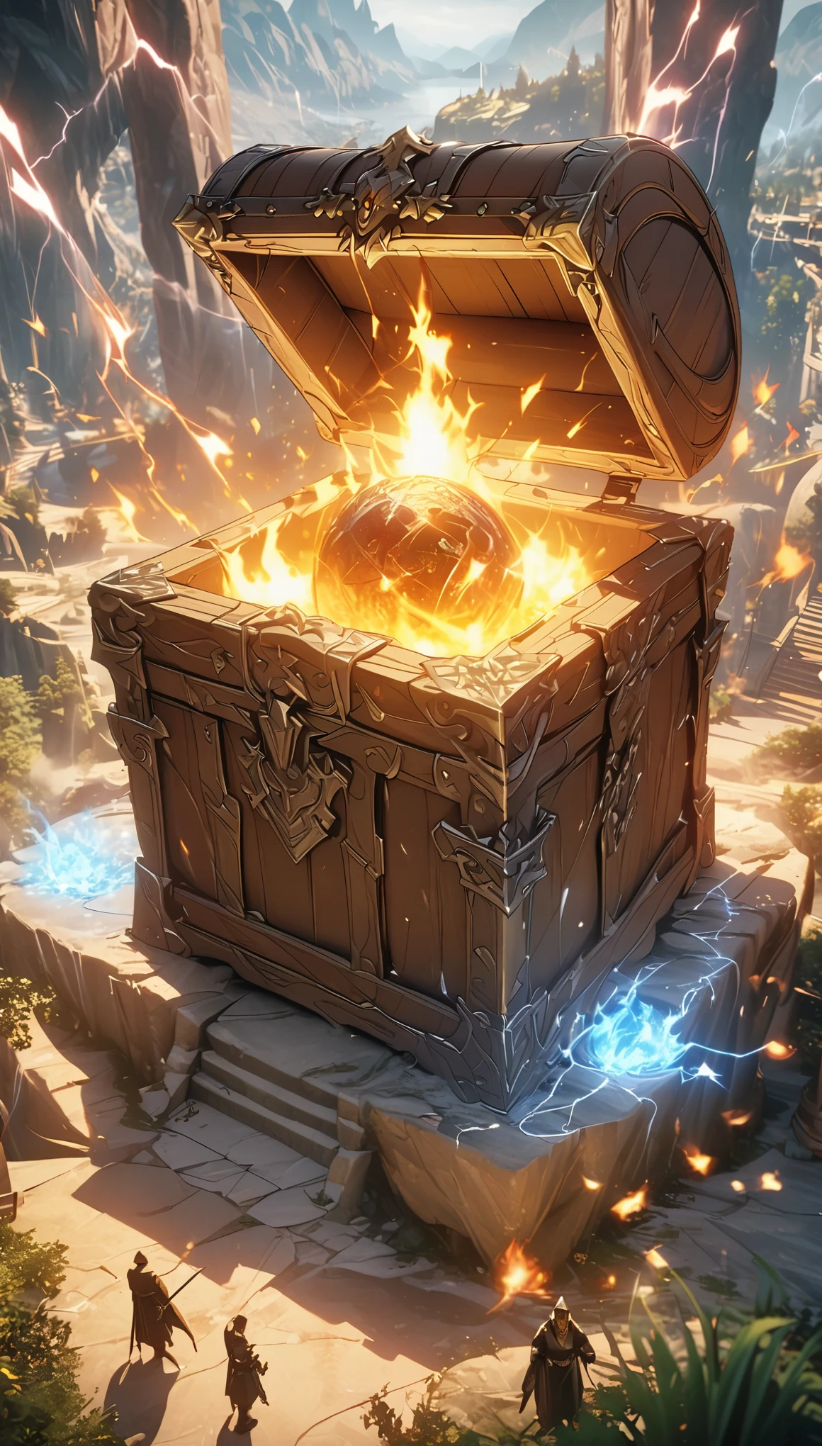 world of dungeons and dragons,Grand scene,Epic graphics,warrior,mage,Priest,Fight the dragon guarding the treasure chest,Gorgeous magic,majestic holy light,fire light,lightning,8k,Rich details,masterpiece,precise