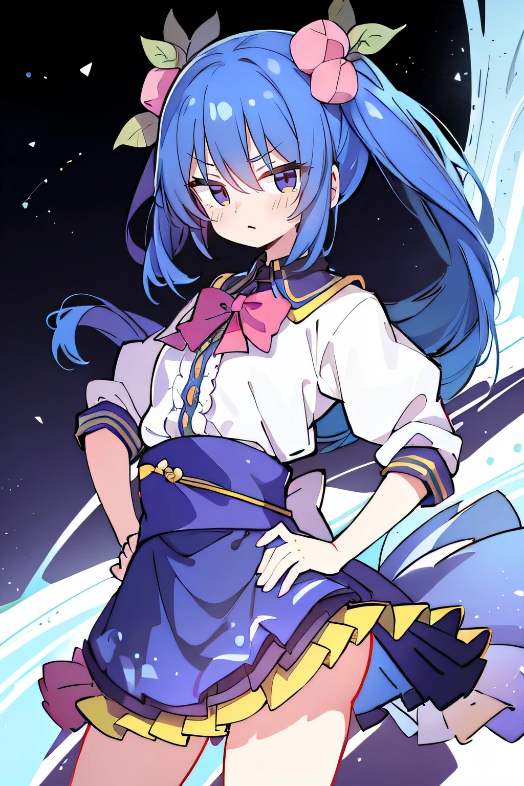 (masterpiece),best quality, expressive eyes, perfect face, 1girl,
Put your hands on your waist,fair, Gorgeous,Japanese cartoons,girl,lola,Hina Angel, blue hair, blue haired, floating clothes,Grab your waist, Grab your waist, hands on hips , hands on hips,sit, sit on ground, Legs on the ground, flat chest,starry sky,