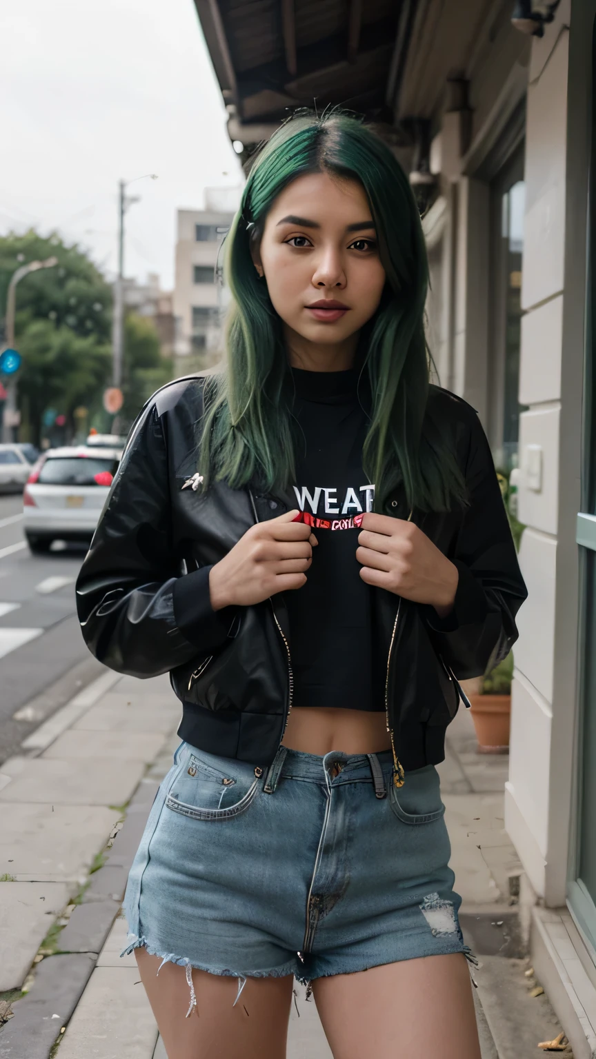 1girls, Nur, green Hair , 24 years old, stylish, eye-catching daily wear