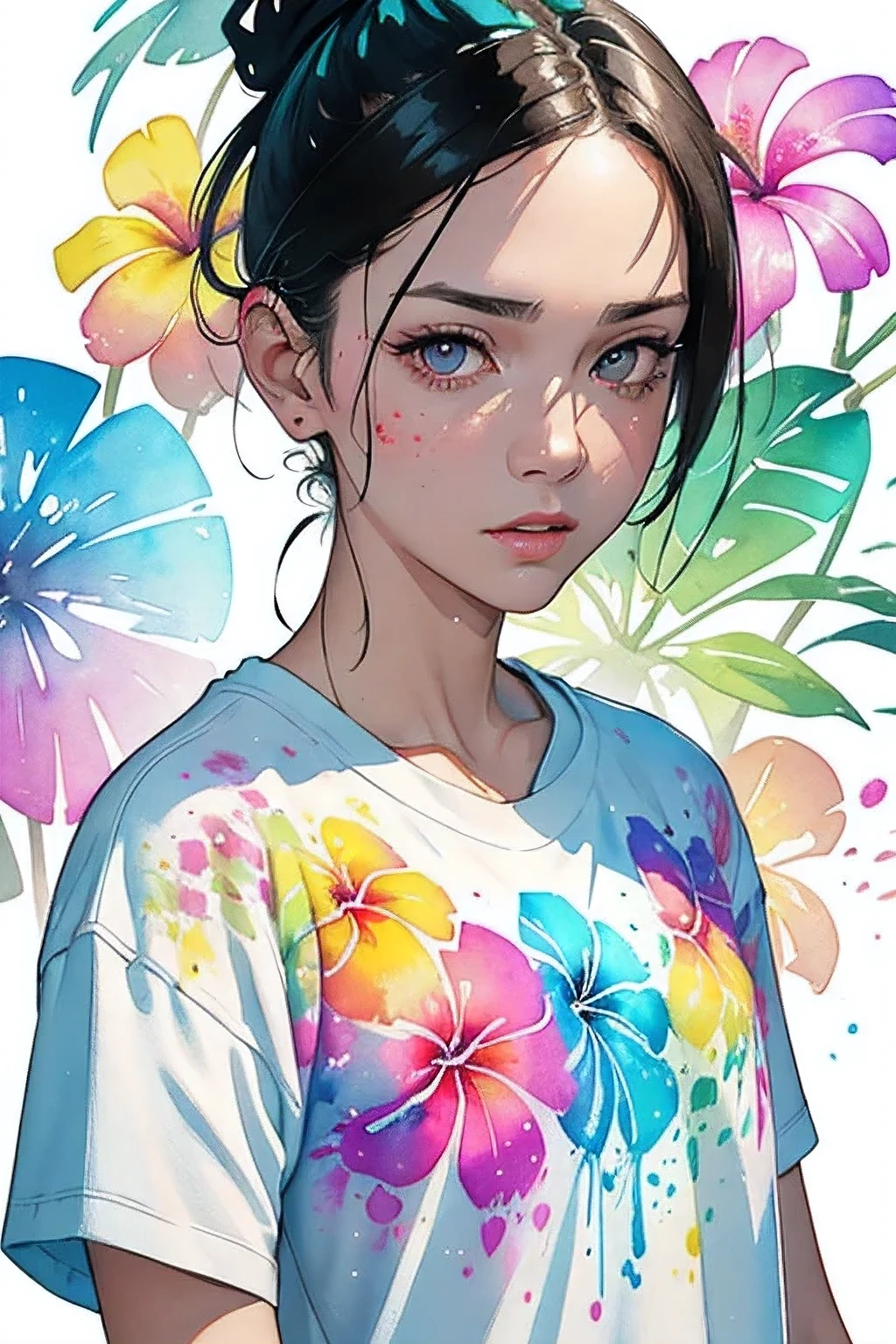 a Plumeria painting with a splatter background and spray paint effect, by Eugeniusz Zak, t-shirt, watercolor art, by Károly Lotz, watercolor painting, watercolor painting style, watercolor detailed art, by Reuben Tam, watercolor digital painting, watercolor paint, masterfully detailed watercolor, watercolor art, Greg Rutkowski, (close up shot:1.3)