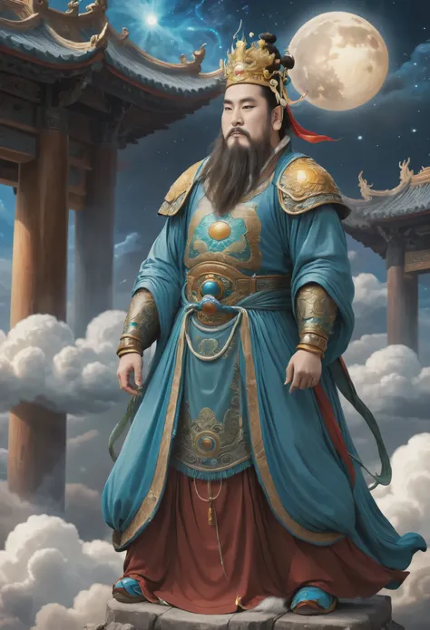 (masterpiece, best quality:1.2), yongle_style,1man,cloud,celestial crown,animated