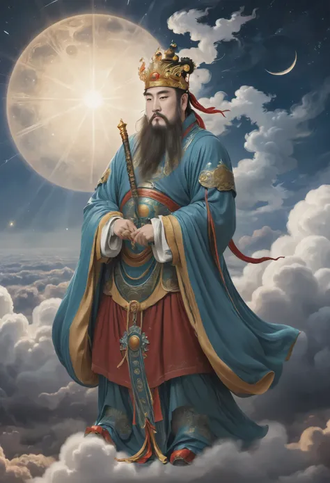 (masterpiece, best quality:1.2), yongle_style,1man,cloud,celestial crown,animated