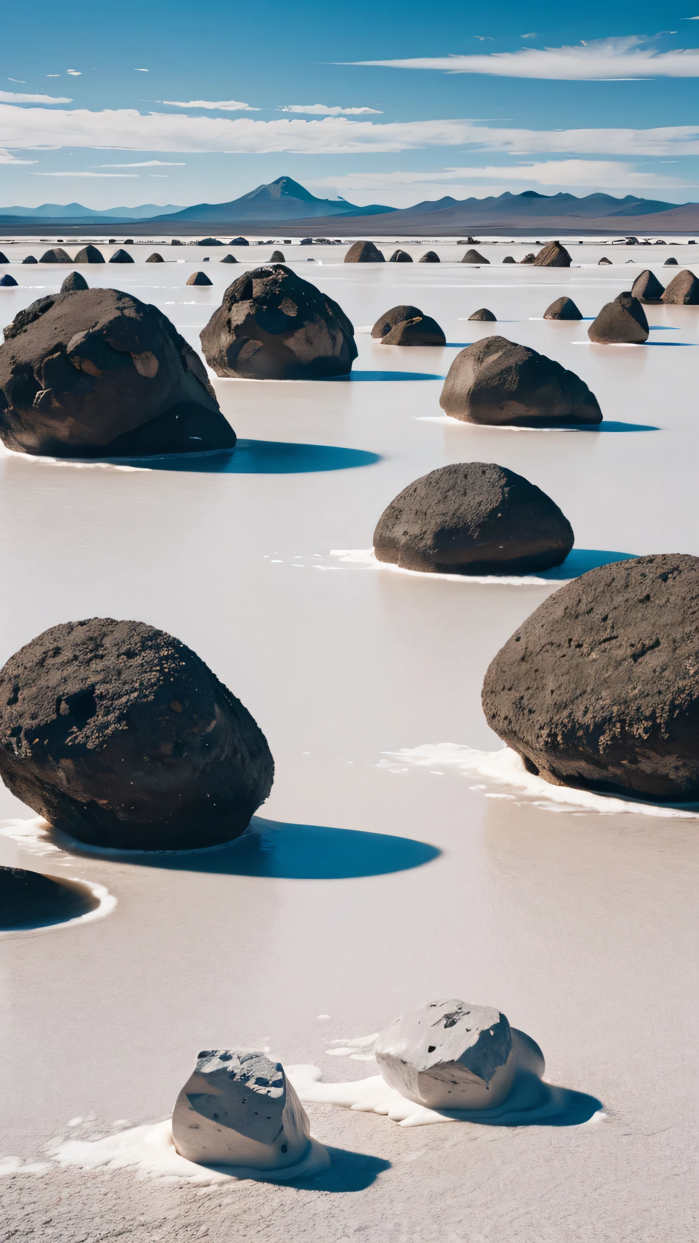 floating rocks in salar de uyuni, 8k, high resolution 