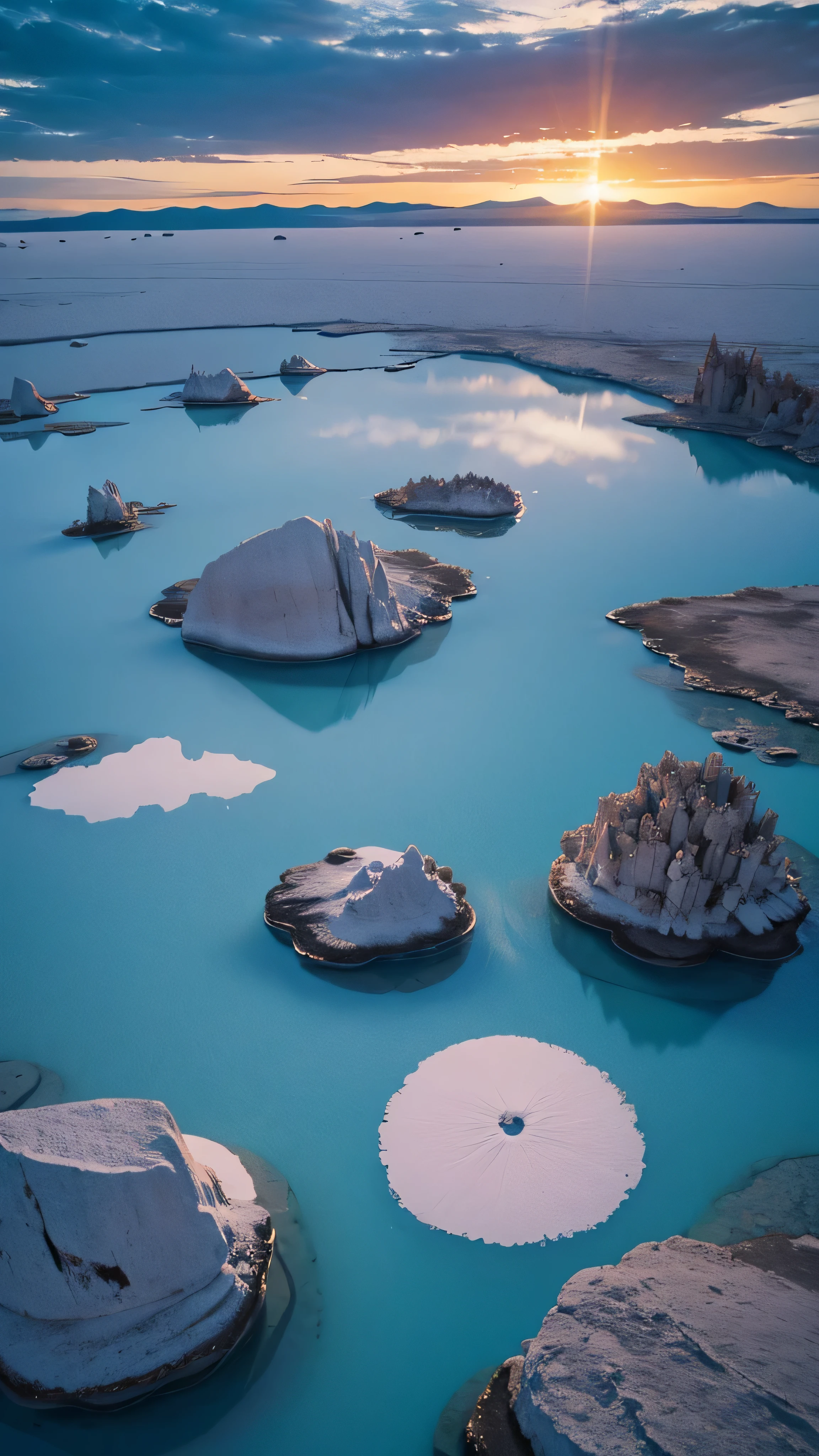 floating rocks in salar de uyuni, 8k, high resolution
