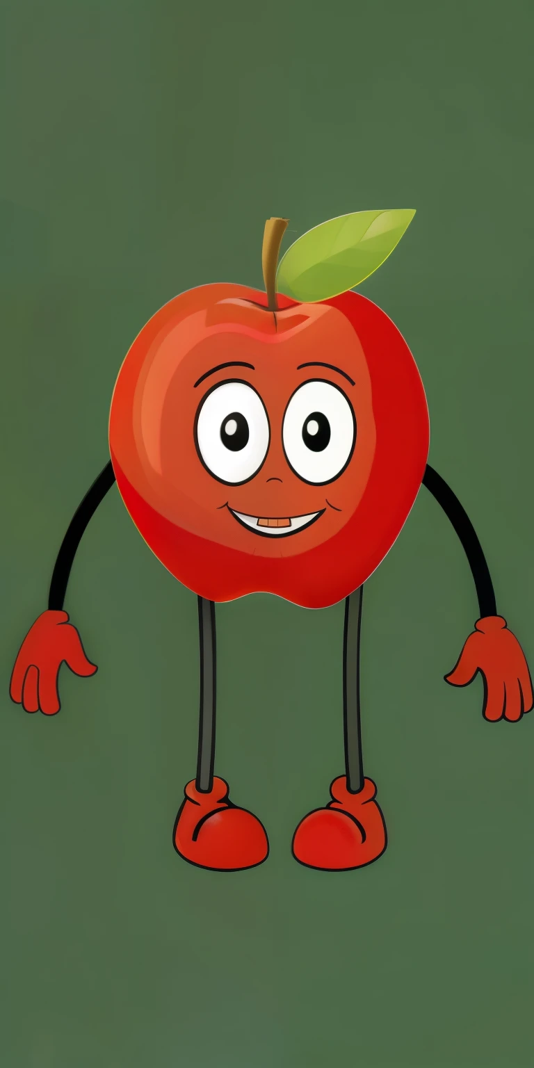 cartoon pomme with arms and legs, souriant et portant des chaussures rouges, an pomme doing crossfit, an pomme, with pomme, red pomme, holding an pomme, pomme, Tom Hanks: la mascotte de Tomato Hanks, one holds pomme in hand, pomme design, fruit sensible, pommes, caractère anthropomorphe, personnage d'animation, candy pomme, corps de tomate forest gump, Illustration!