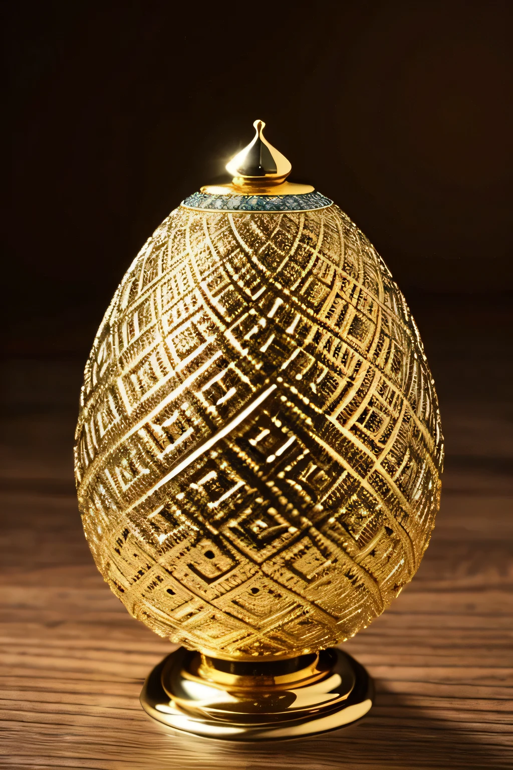 A finely decorated Fabergé egg, (obra-maestra), (true artistry), (detallada), (intrincada), (work of art), (codiciata da mondo), crafted with gold leaf and precious gems, (lustrosa superficie), (perfeccionismo implacable), (elegante), (centrica), (luce naturella), (alta definizione), (4k), (RAW), (XF IQ4), (millempixel), (lente 50 mm), (ISO 400), (Lumiar Max), (Adobe Lightroom), (photolab), (Ph