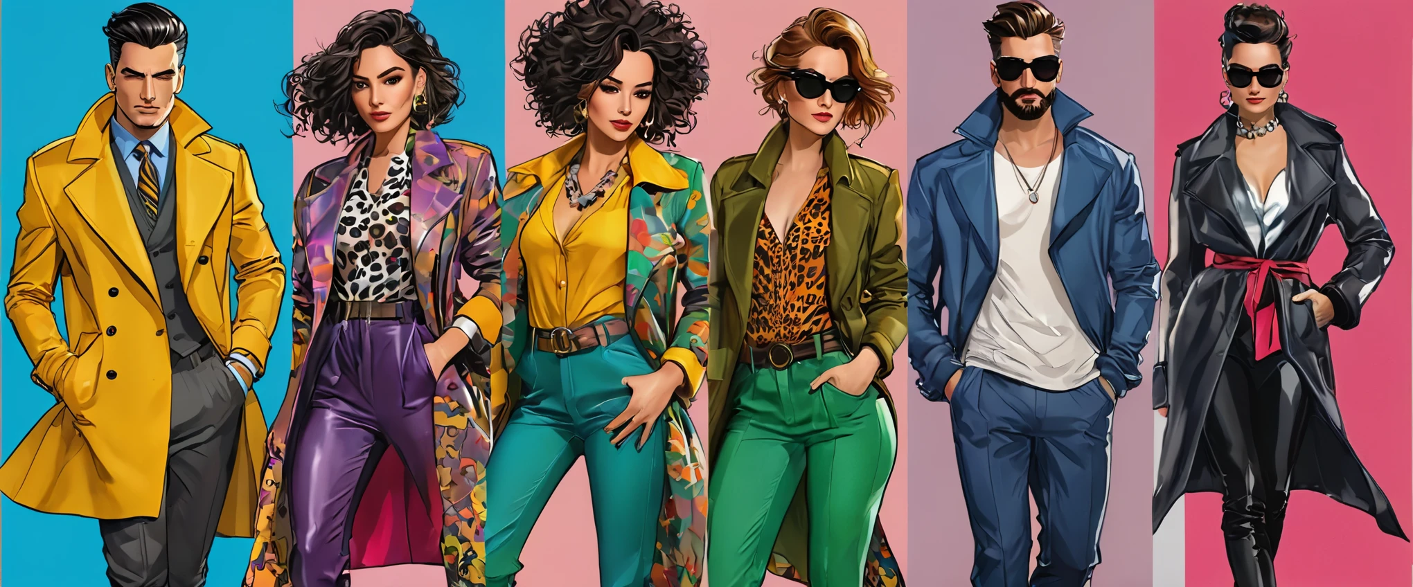 Comic characters with fashionable clothing