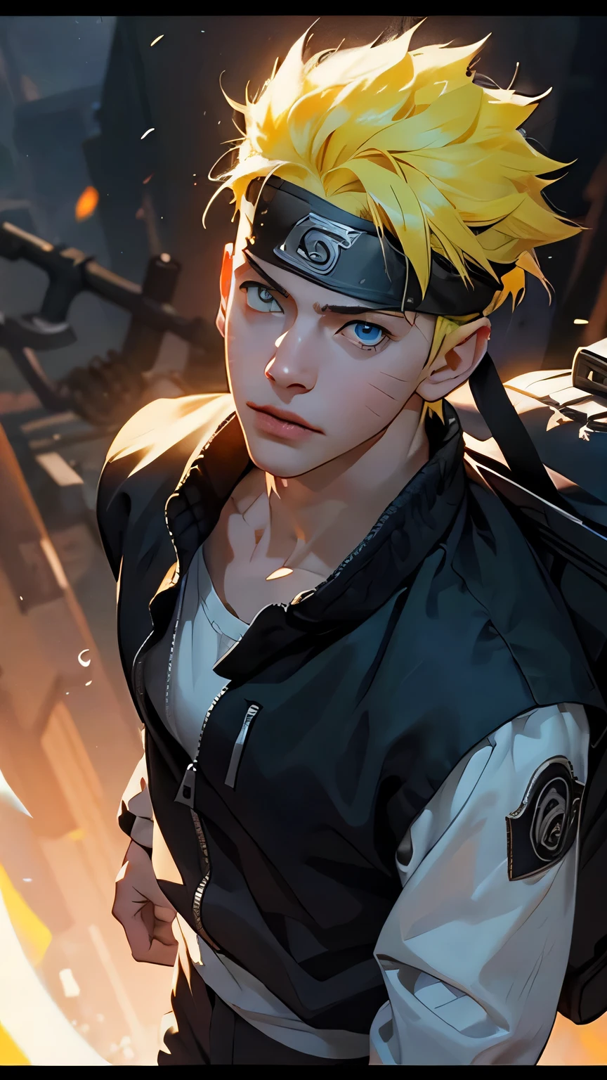 full body,masterpiece, best quality, detailed, 1boy, handsome,male,looking at viewer, naruto,Heavy rain realistic,blue eye,yellow hair,konoha realistic detail headband,eye realistic,nose realistic,mouth realistic,skin realistic,face realistic,head realistic,body realistic, background art cinematic,backpack,big eye sharp, photorealistic, photoshoot