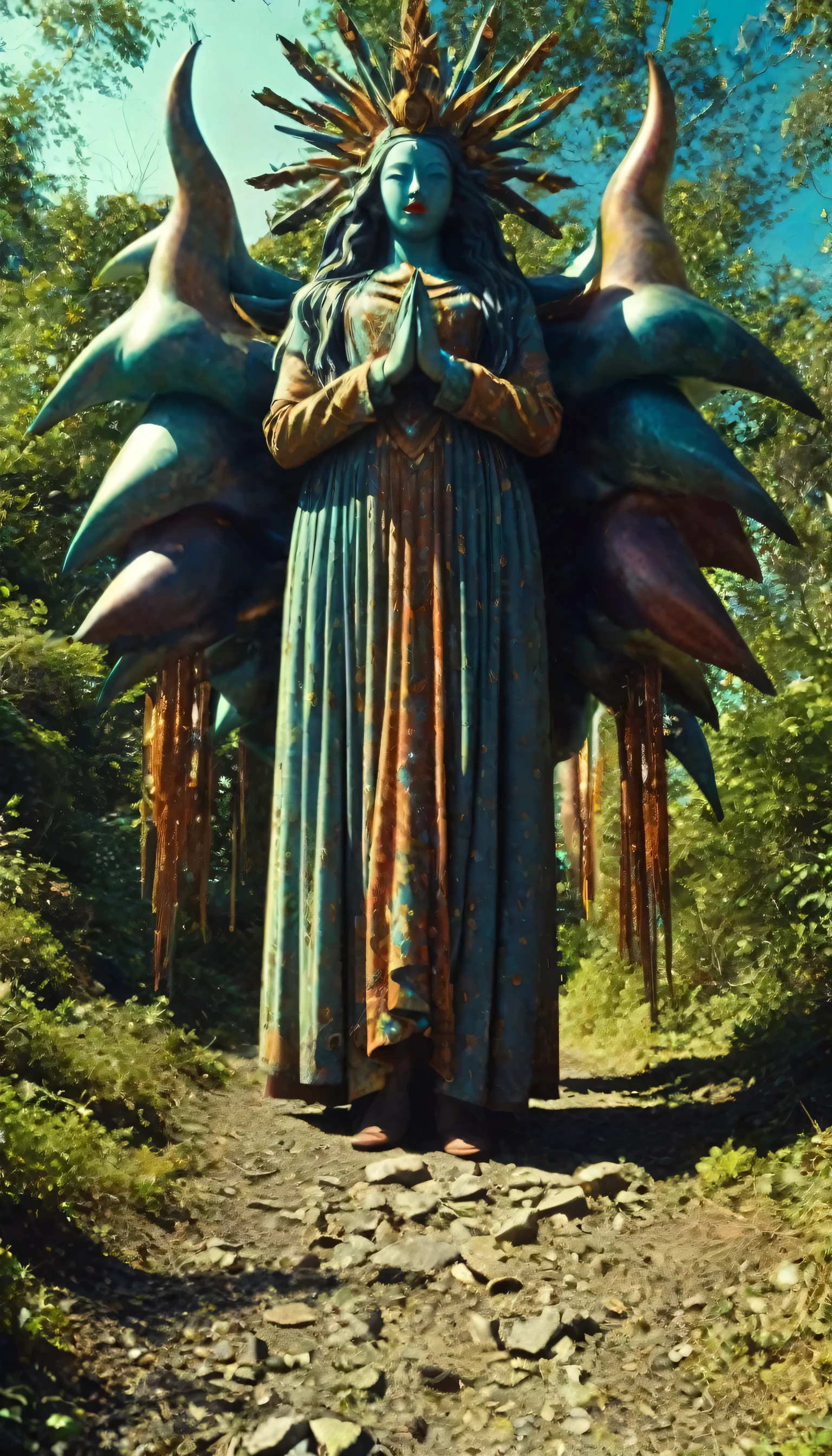 faded colors hyper realistic 16k pro photo,2D to 3D 4th wall optical effect,Junji Ito Walker Evans,Imperial mystical decapitator and acolytes anamorphism antic multi-arms gods & godess,vaporous noise effect,hyper detailed
