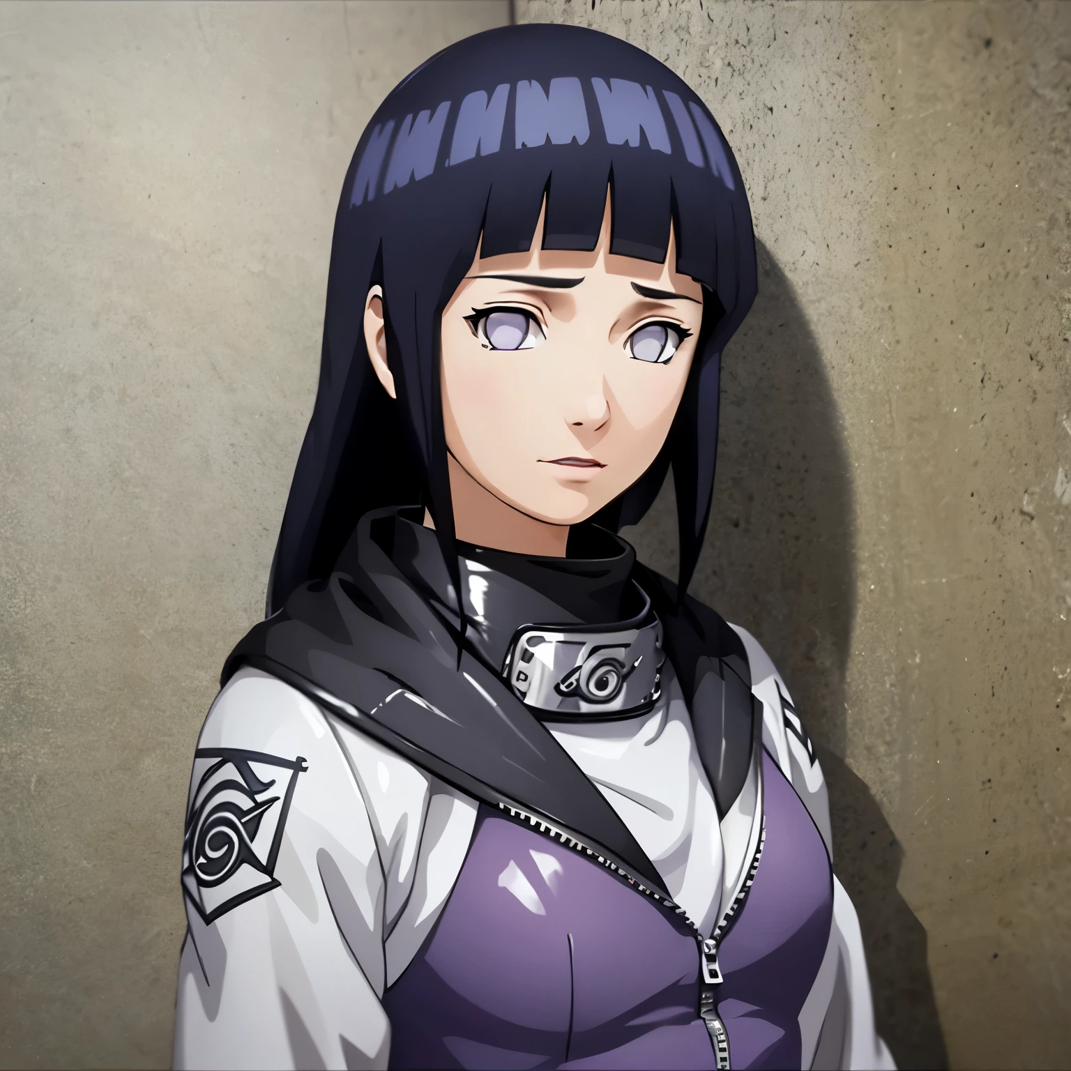 (((Masterpiece))), hyuga hyuga, 1girll, Solo, Long hair, view the viewer, Large breasts, Black hair,White shirt，Superskirt， Purple eyes, Blunt bangs, White eyes, No Pupil, clothes tug ,Wind, Masterpiece, Best quality, Highly detailed, tape tapegag, tape on the mouth, tied up, tied wrists, tied ankles, , bound, held for ramson, surrounded by renegade ninjas