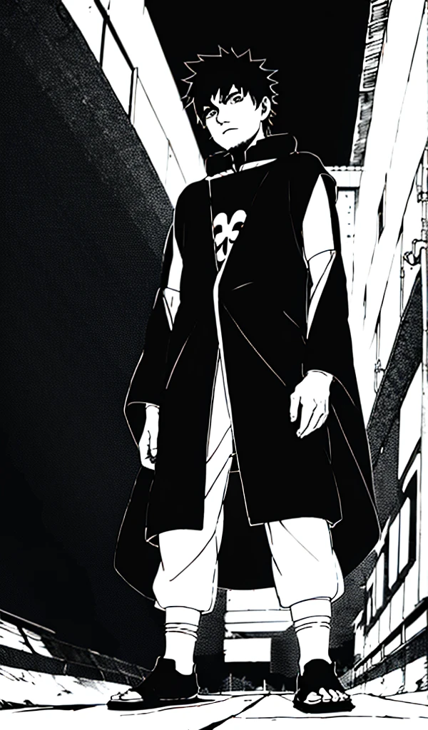 emangaz, shippuden, 1boy, full body, ((monochrome)), grayscale, 8k, ((masterpiece)), HDR, professional 