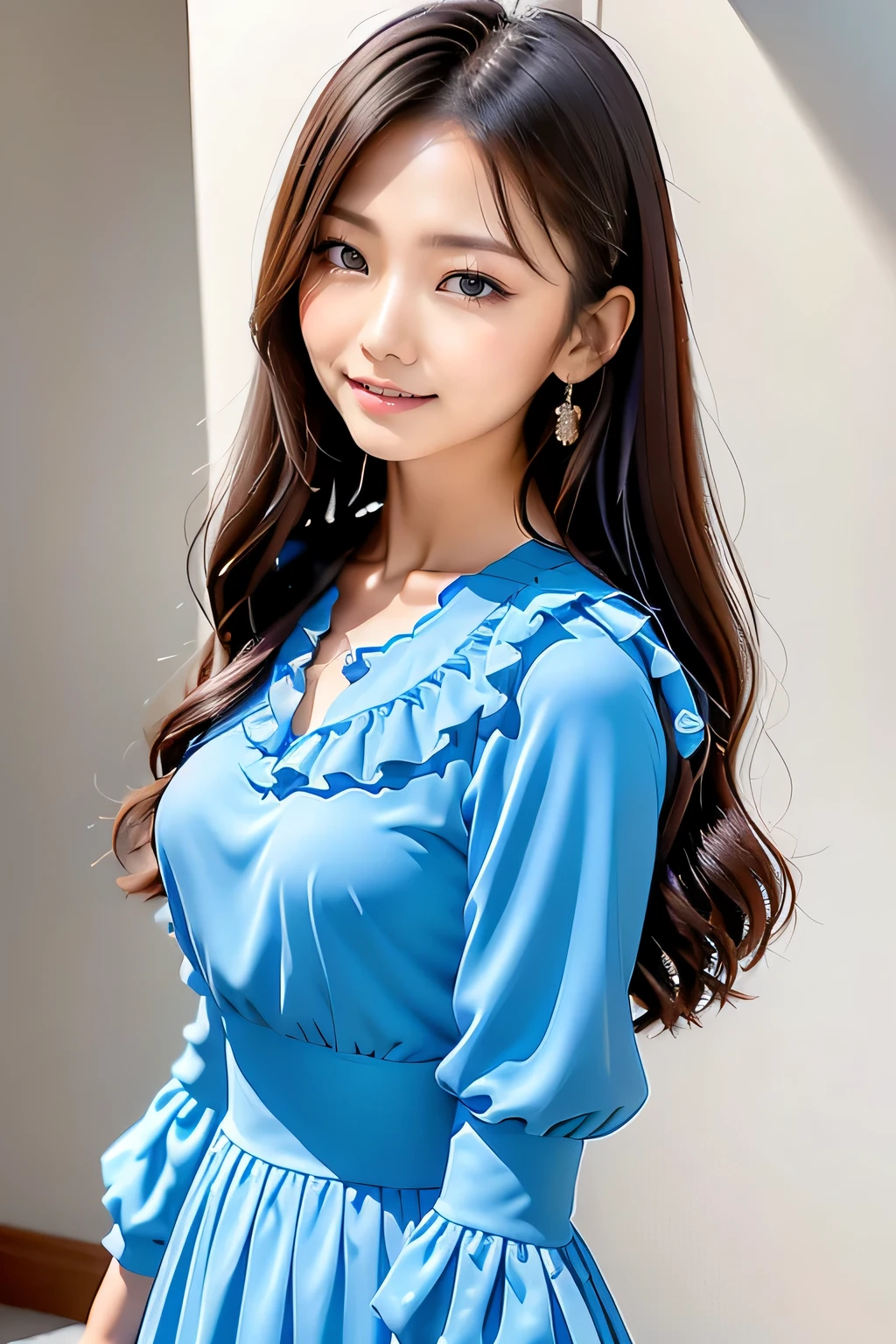 There is a woman wearing a pastel-colored Japanese idol costume., gorgeous young Korean women, beautiful young Korean women, beautiful south Korean women, Korean Girls, Young and pretty Asian face, Young and adorable Korean face, Beautiful Asian Girl, young asian girl, Korean women, Girl cute beautiful face, Smiling Kindly, Jaeyoung Nam, Cute Smile, She is wearing a pastel-colored blouse with lots of frills.