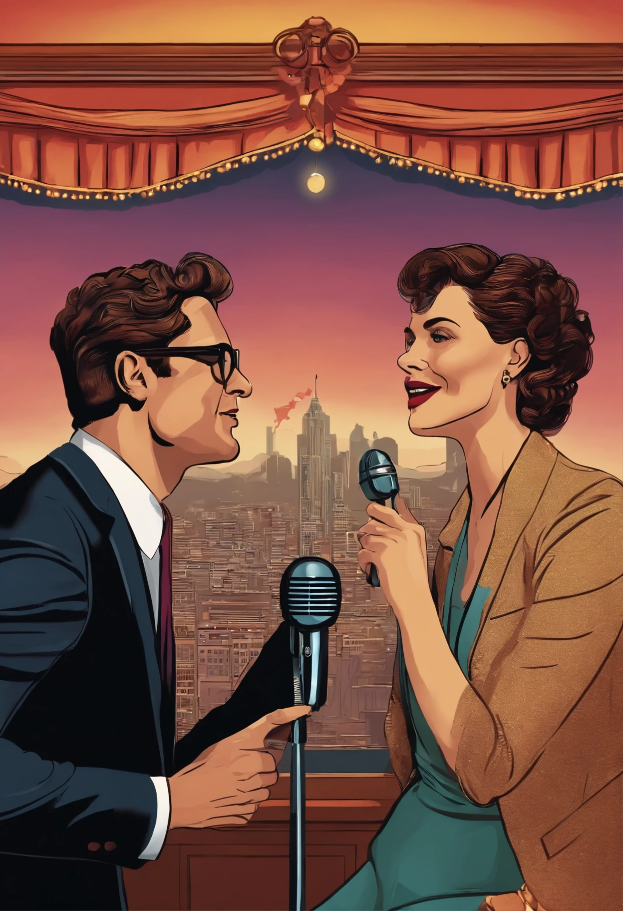 The interview　pointing the microphone at the other person　surreal　very detailed