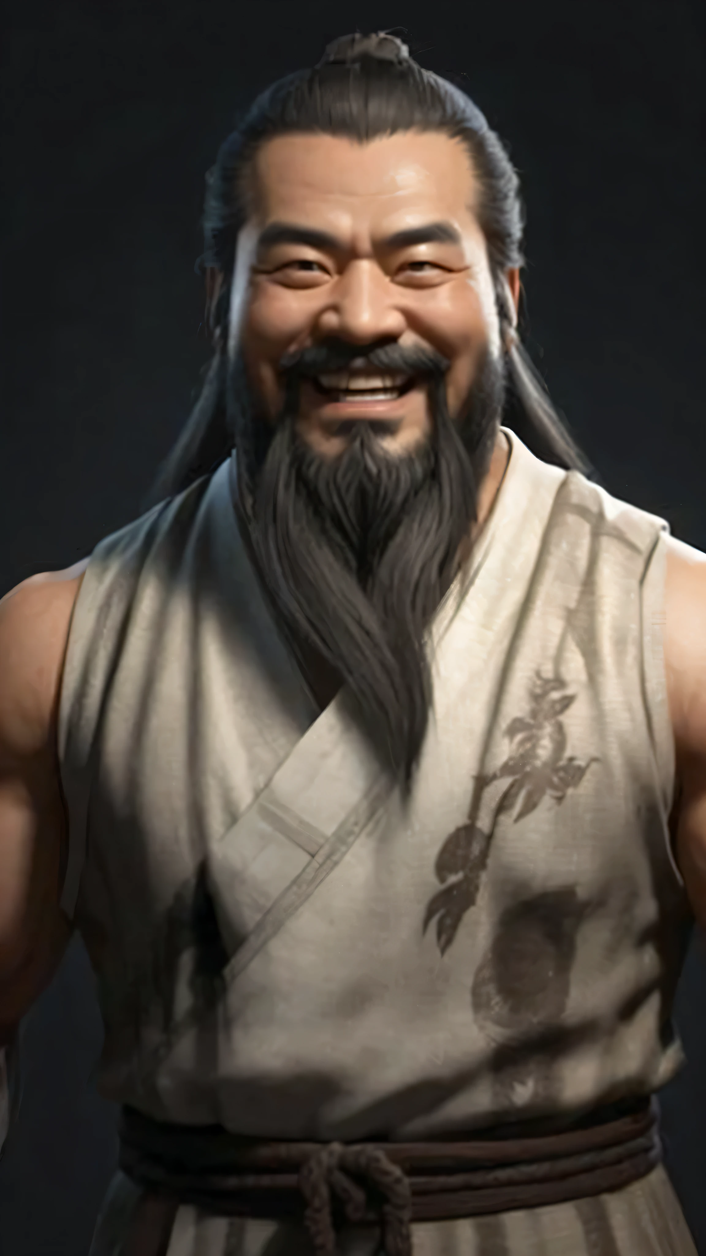 one with a beard、Close-up of smiling man, Inspired by Hu Zaobin, Inspired by Wu Bin, Inspired by Li Kan, inspired by Li Gonglin, Inspired by Li Cheng, Inspired by Dong Yuan, inspired by Dai Jin, 3D characters realistic, bian lian, 3D character art, inspired by Wu Daozi