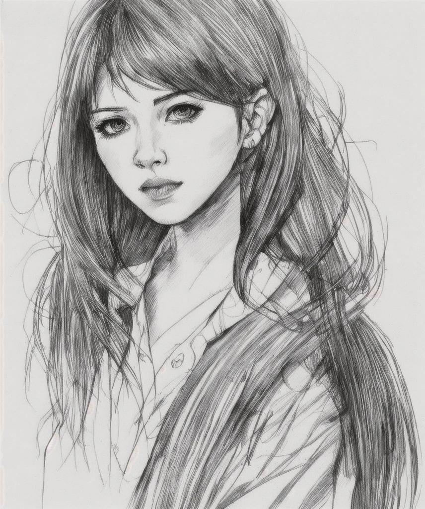 1 girl, sketch artstyle, graycale, monochrome, ((solo))