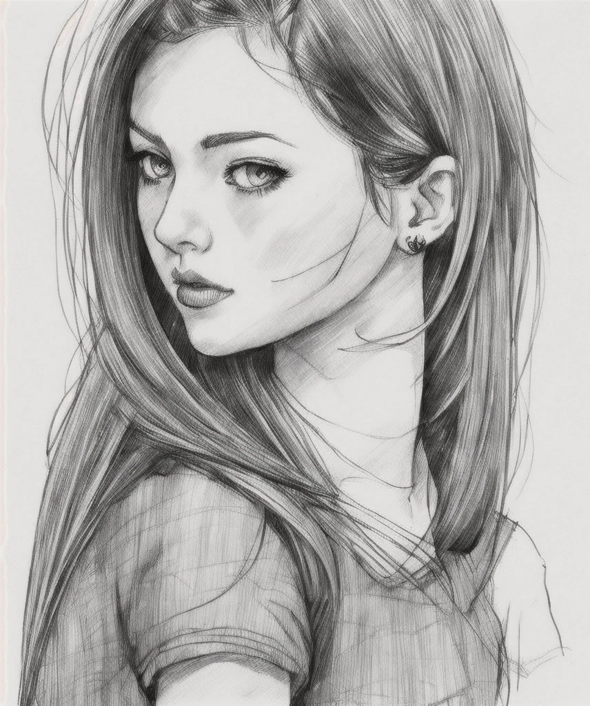 1 girl, sketch artstyle, graycale, monochrome, ((solo))