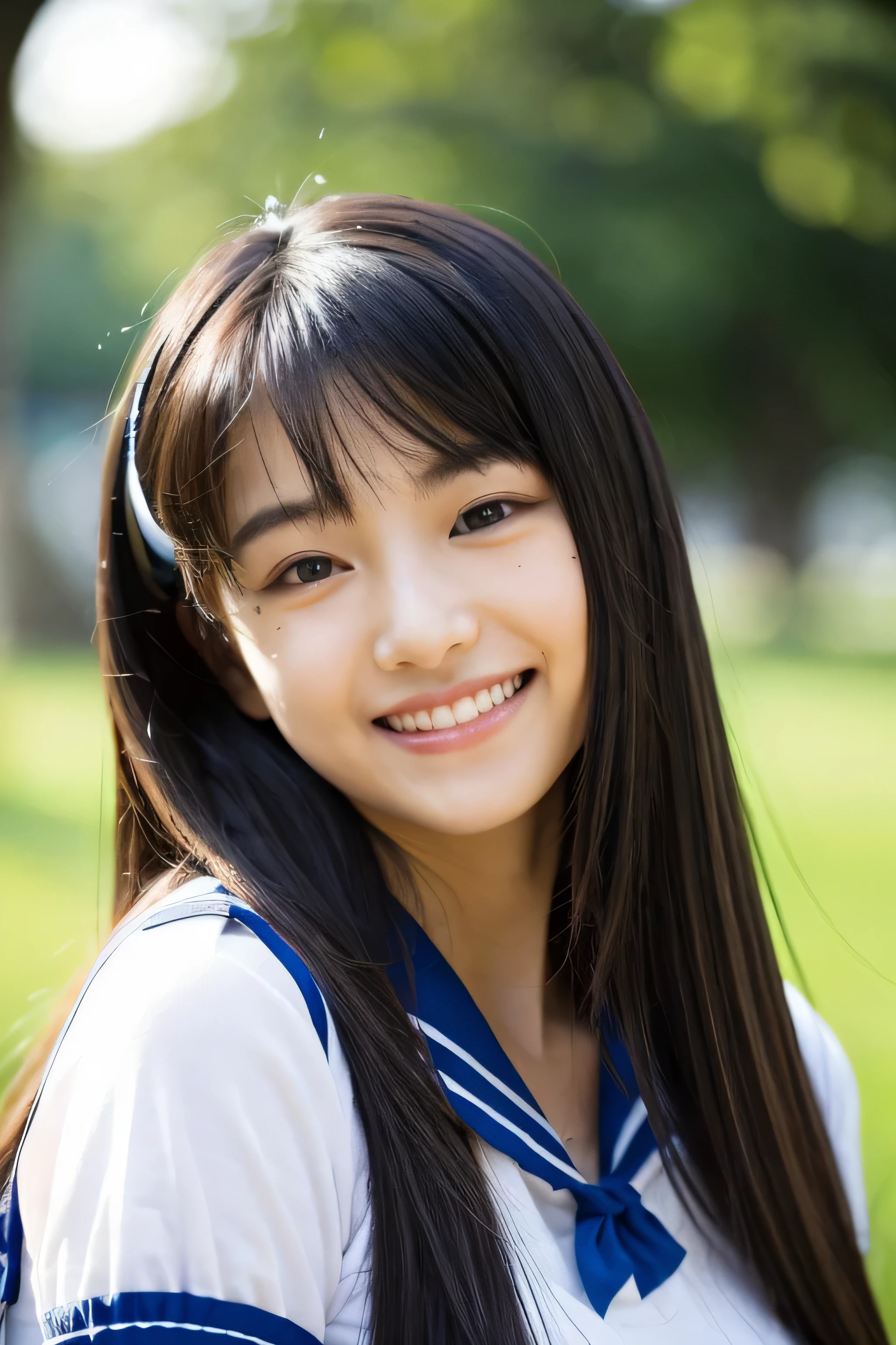 ((highest quality)), ((masterpiece)), (be familiar with), Perfect face, perfect Japanese beauty, black super straight long hair, looks like an idol。 Super straight long hair length reaches to the knees very detailed hair very dense skin Neat bangs Bangs are Hime cut. Perfect body. big big tits Her are like watermelons。
She is wearing a sailor suit and playing the violin in the classroom. she is smiling happily。
