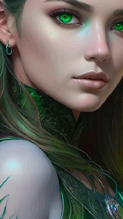 il y a une femme avec un tatouage sur le bras et un fond vert, Detailed matte fantasy portrait, type germe. high detail, type germe detailed, type germe portrait, High quality 8k detailed art, portrait artistique fantastique, superbe illustration numérique, drawn in the style of type germe, Detailed beauty portrait, digital fantasy portrait, stunning digital art with details
