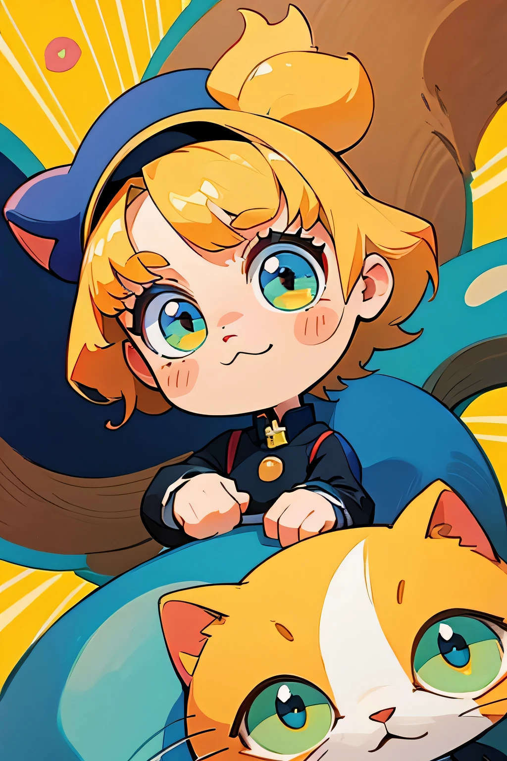 gato animal anime、kawaii、caricatura、Qualidade de imagem de alta qualidade, van gogh ceu estrelado