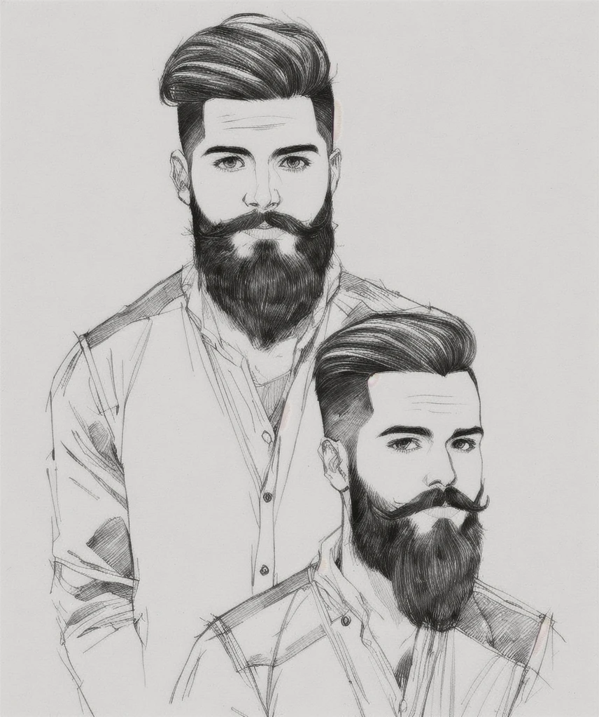 young man with beard, sketch artstyle, graycale, monochrome, ((solo))