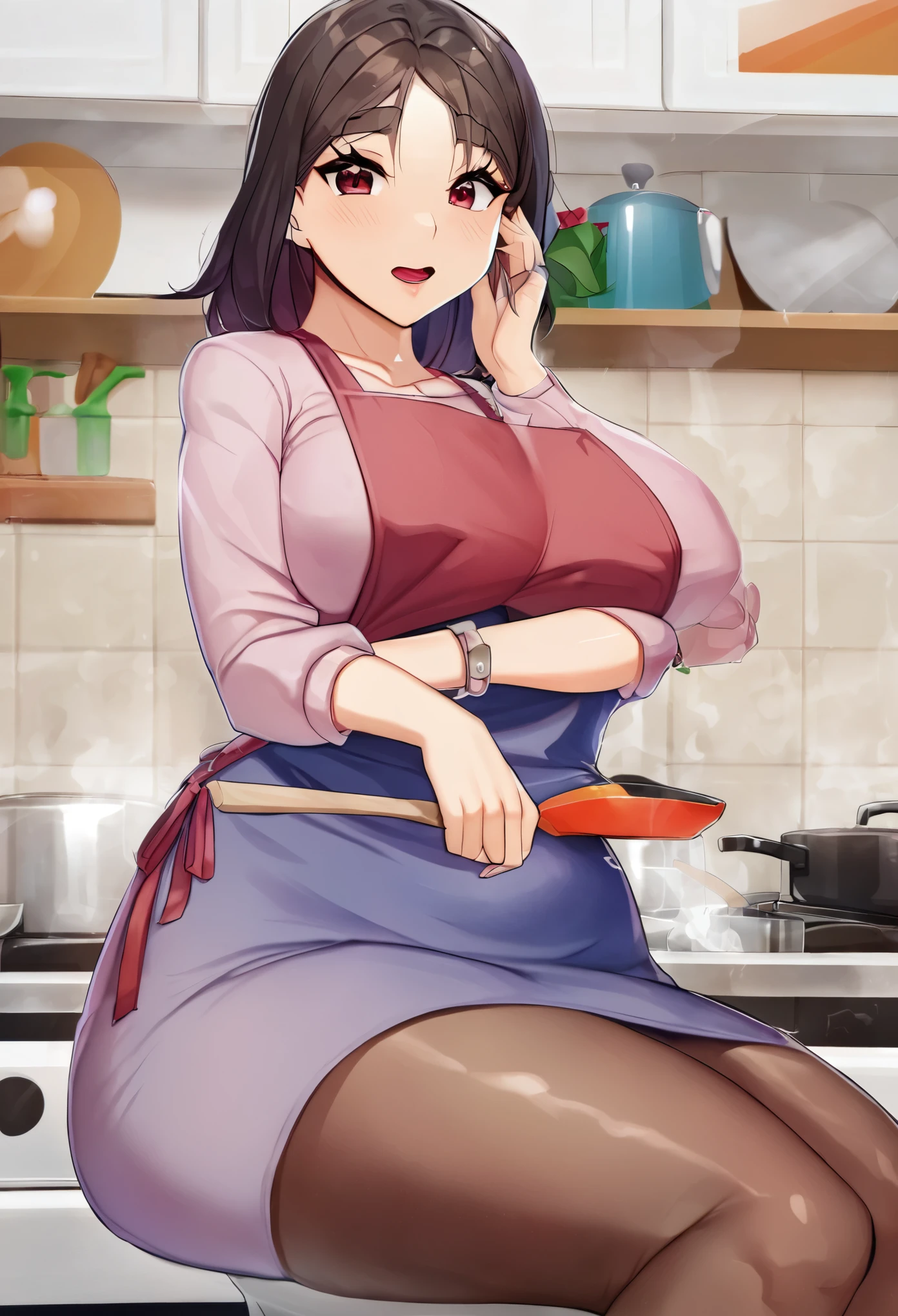 Age of 35,beautiful woman, shy, medium-large breasts, thick thighs, oblivious, stupid, dumb, cooking