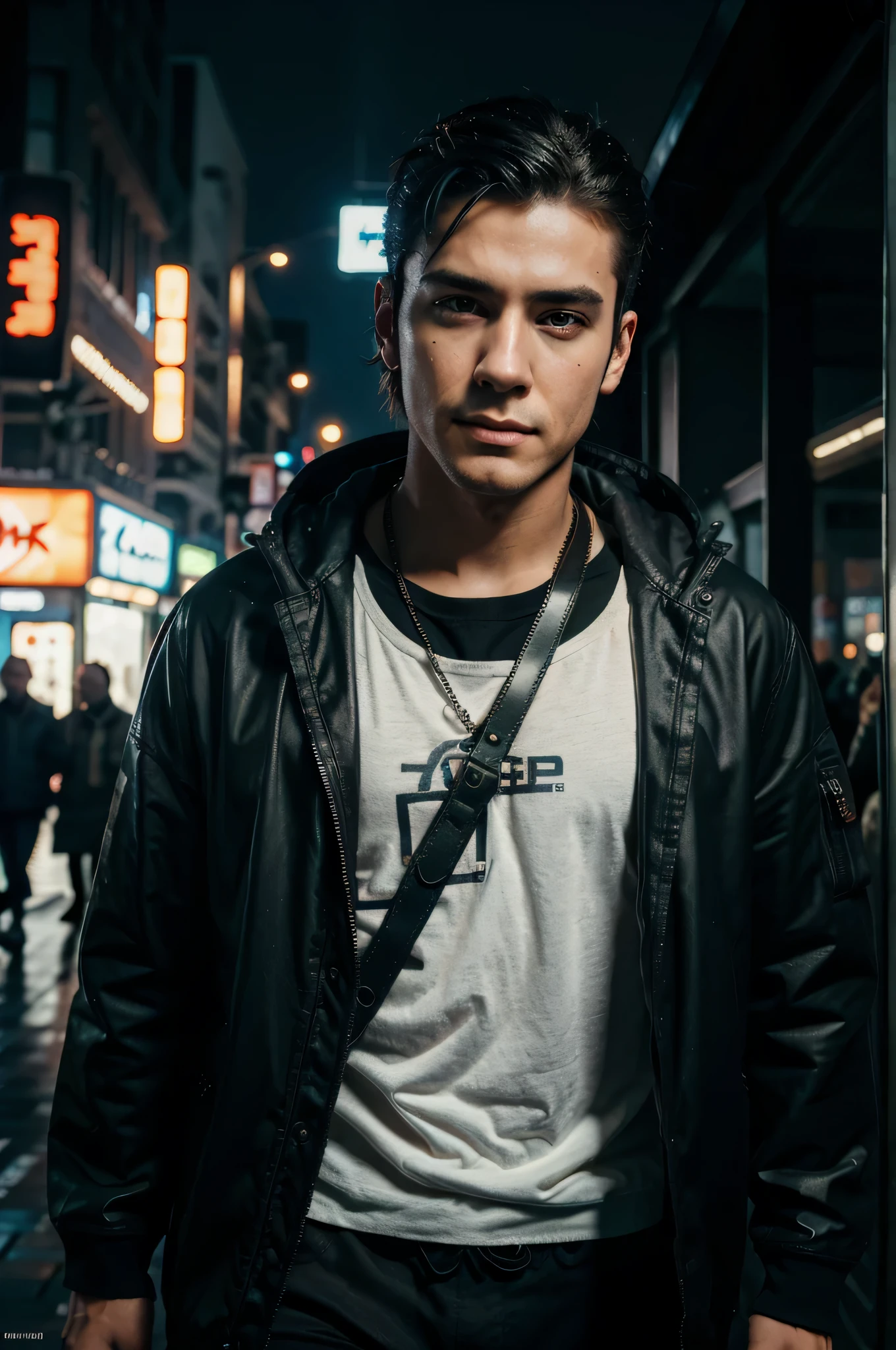 Change Baground cyberpunk handsome boy real face , 8k, ultra real