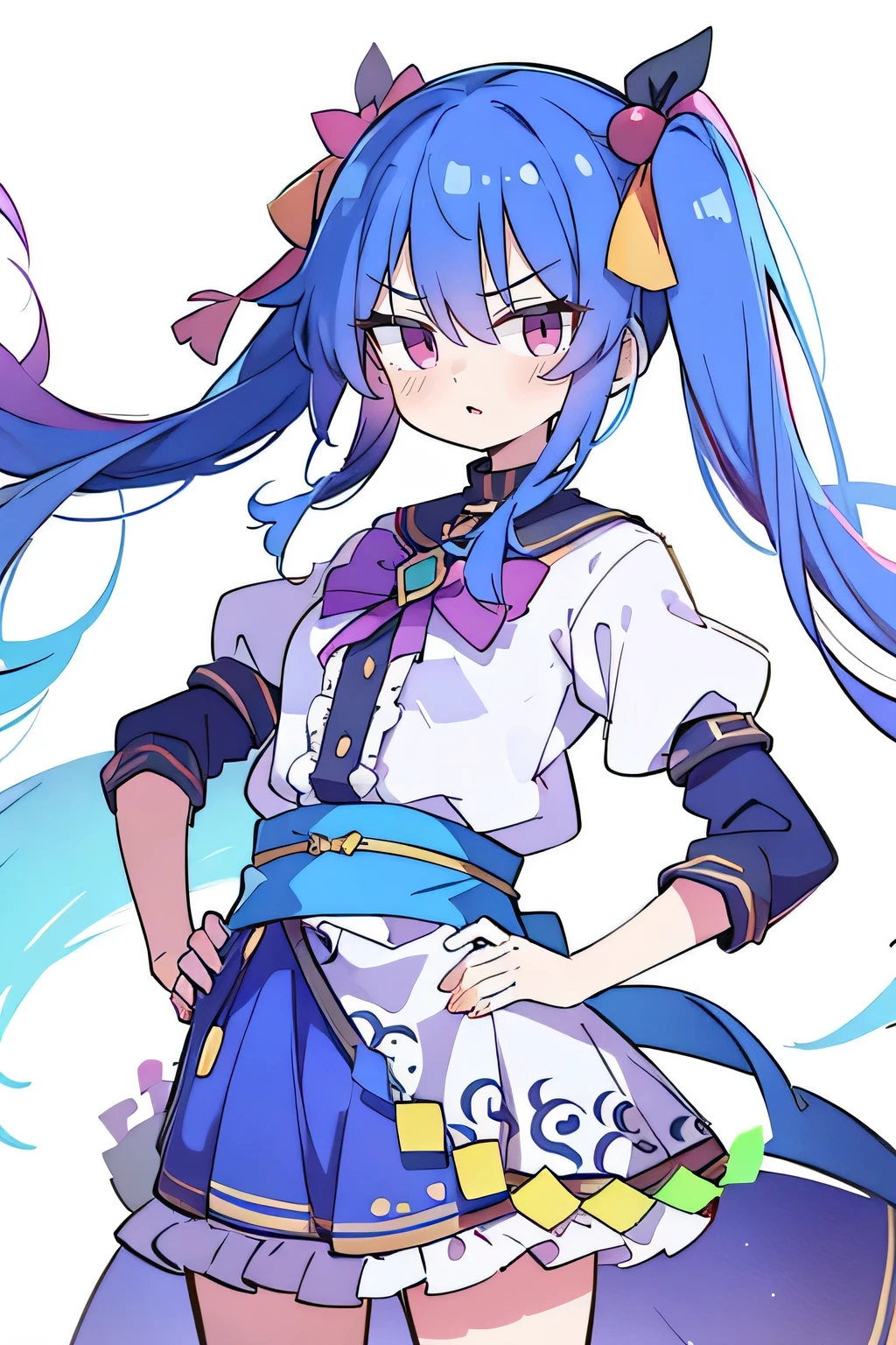 (masterpiece),best quality, expressive eyes, perfect face, 1girl,
Put your hands on your waist,fair, Gorgeous,Japanese cartoons,girl,lola,Hina Angel, blue hair, blue haired, floating clothes,Grab your waist, Grab your waist, hands on hips , hands on hips,flat chest