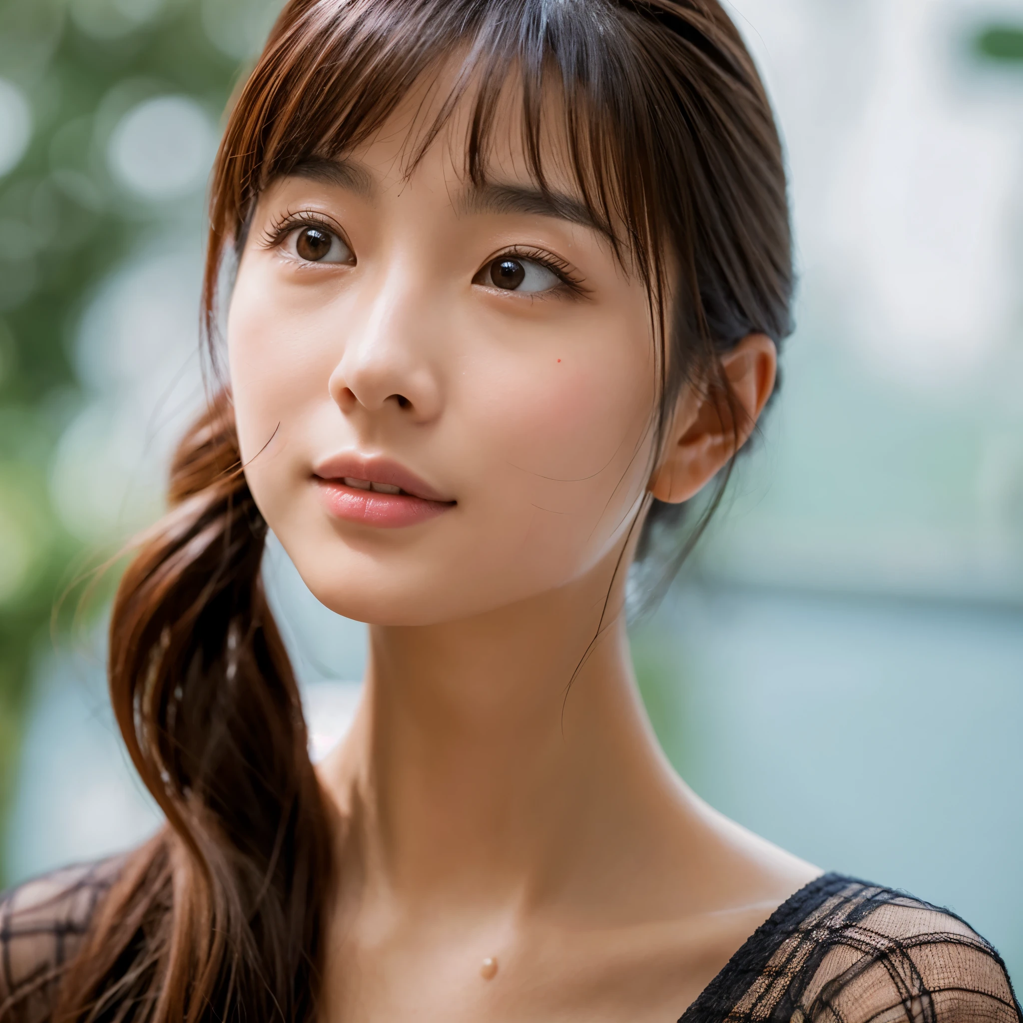 Detailed image of a photo-realistic Japanese beauty face with a very high nose