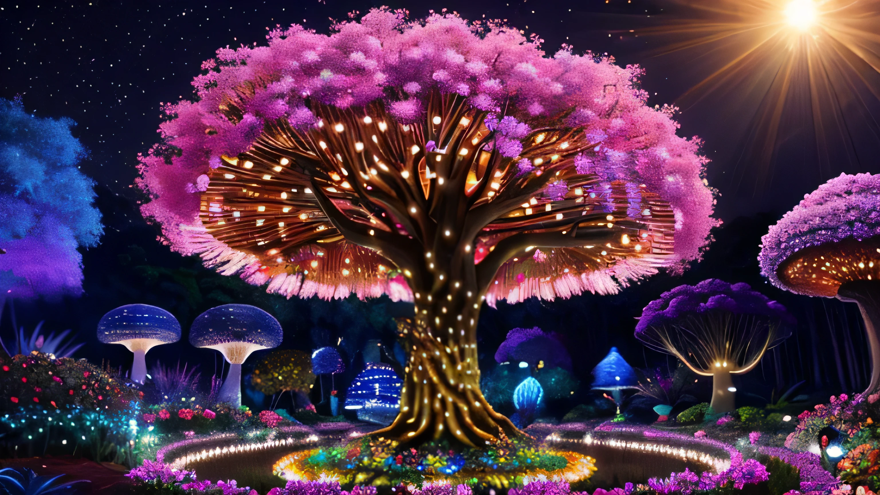 (When we arrived on the planet Pandora,surrounded by many people "Tree of Hope" Seeds resemble glowing jellyfish;towering tree々,Can be used as a home to live in、Lush rainforest,very colorful,with dynamism、Flowers and plants glowing at night、mushroom...... At this time "Garden of Fantasy"