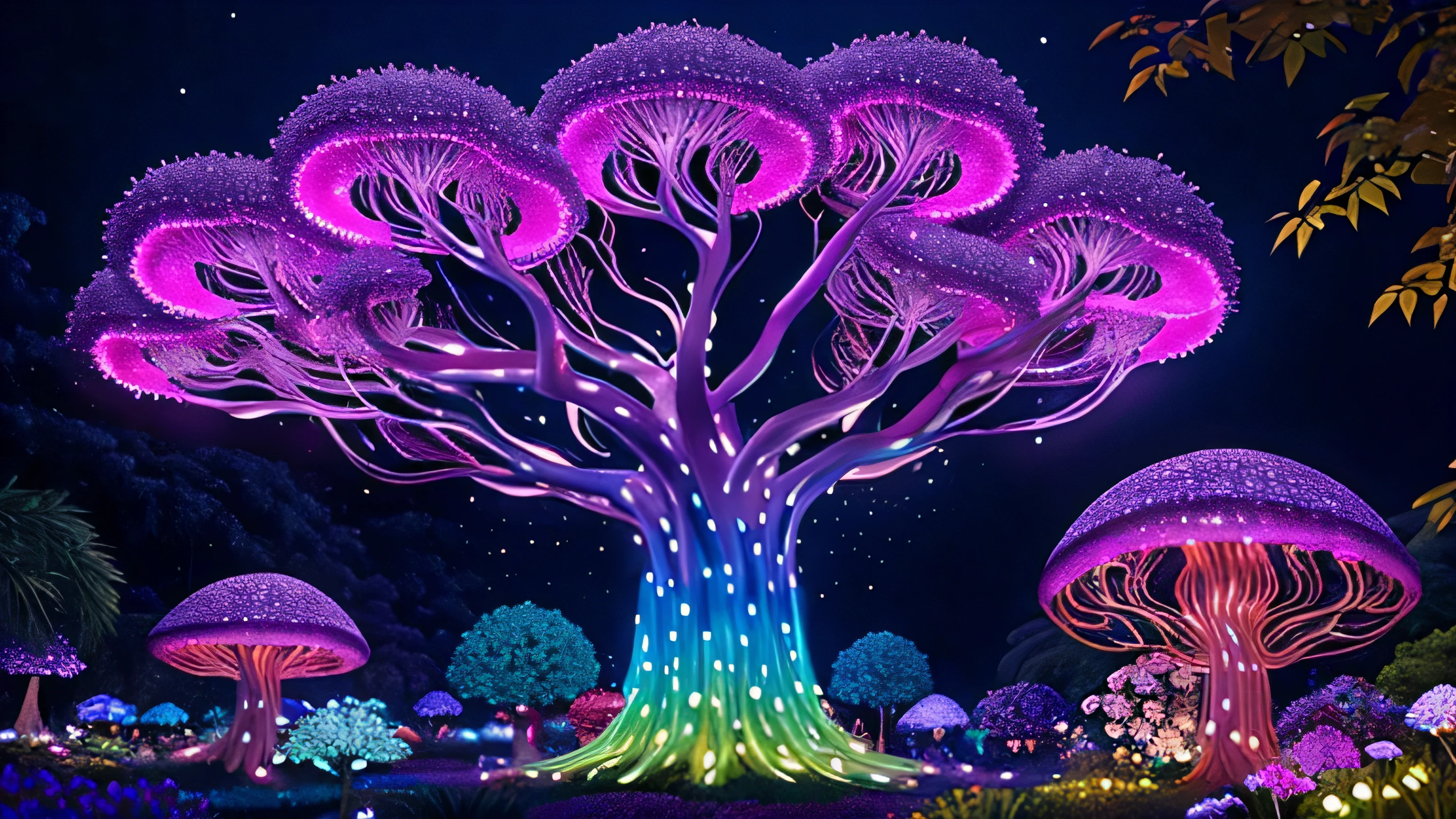 （When we arrived on the planet Pandora，surrounded by many people "Tree of Hope" Seeds resemble glowing jellyfish；towering tree々，Can be used as a home to live in、Lush rainforest，very colorful，with dynamism、Flowers and plants glowing at night、mushroom...... At this time "Garden of Fantasy"