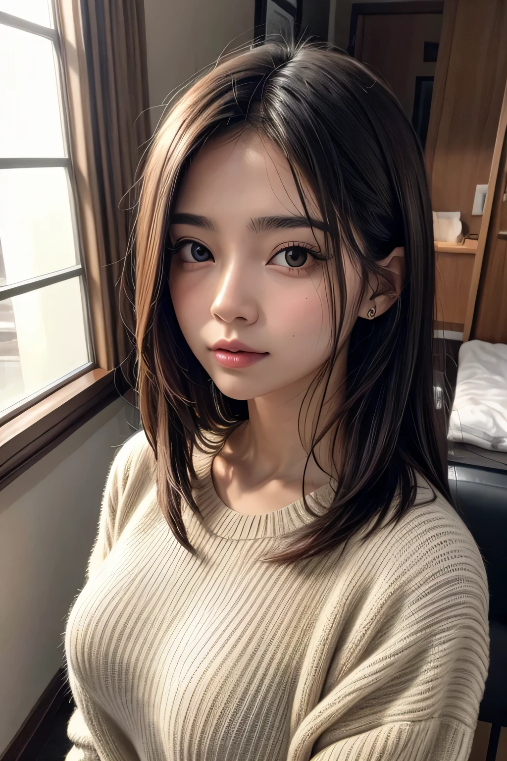 1 garota em, 19 anos, Sozinho, cabelo longo, Colossal , olhando para o espectador, cabelo loiro, Ombros nus, olhos castanhos, jewelry, corpo todo, um colar, fora dos ombros, Sweaters, realista, Uma sexy