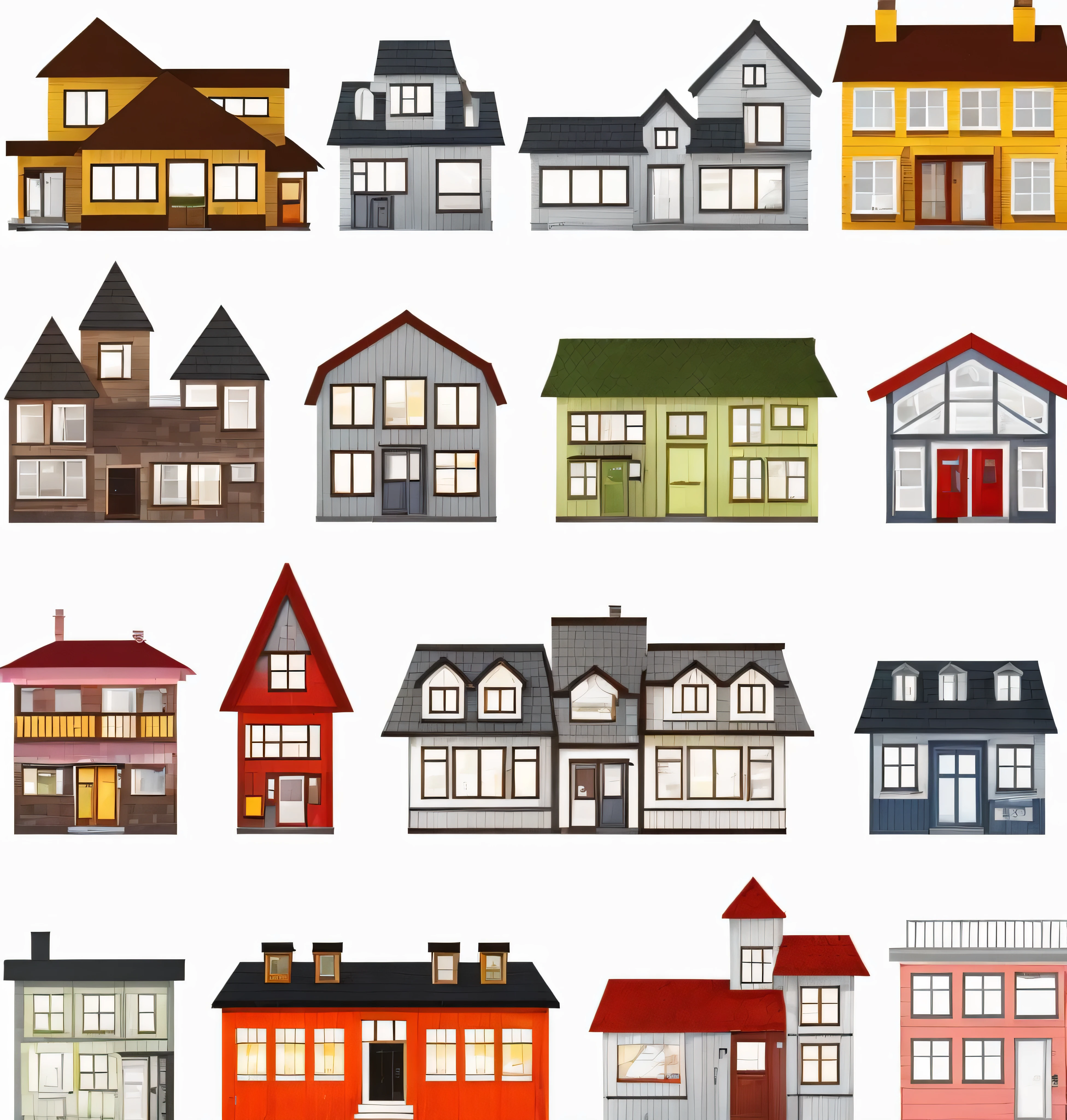 a close up of a bunch of different colored houses on a white background, houses and buildings, houses, house illustration, houses with faces, house's and shops and buildings, small houses, small buildings, detailed buildings, highly detailed buildings, colorful houses, many buildings, house and home, small scandinavian!!! houses, swedish houses, house windows, colorful caparisons