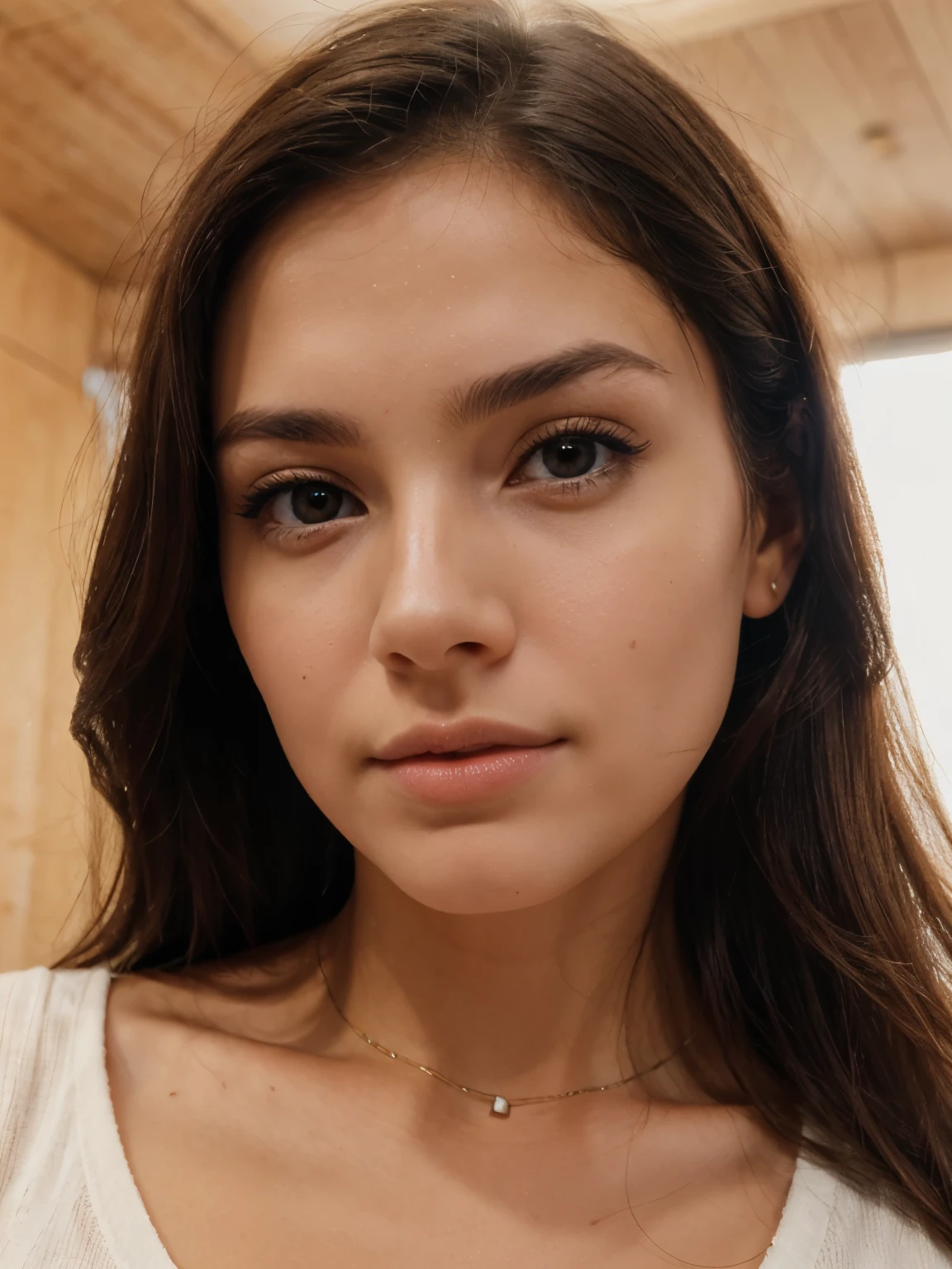 Beautiful woman, natural beauty, front perspective, close up picture, ring light, exposed face, young, looking directly at the camera, straight face, passport like picture