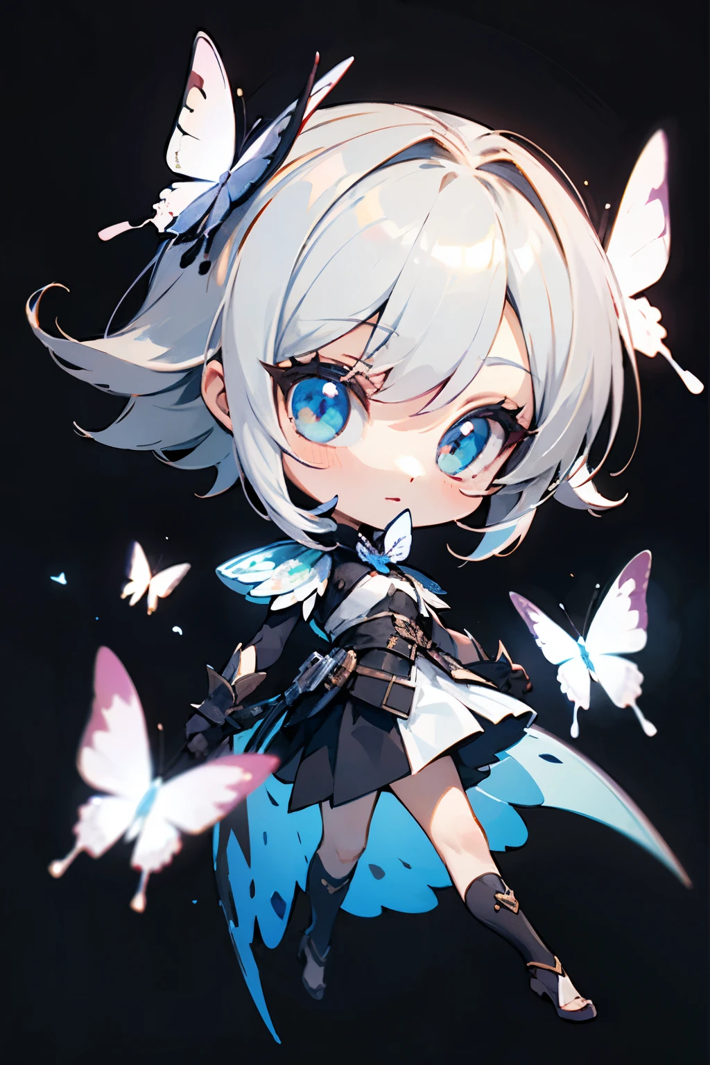 Octane Render、(Hyper-detailing: 1.15)、cinematic lightening、Cute Fantasy Princess、Handgun shooting practice、Fine Pattern Pistol,long boots、ultradetailed eyes、Full Paint、(Floral hair ornament、butterfly hair ornament)、masutepiece、Anatomically correct、blur、depth of fields