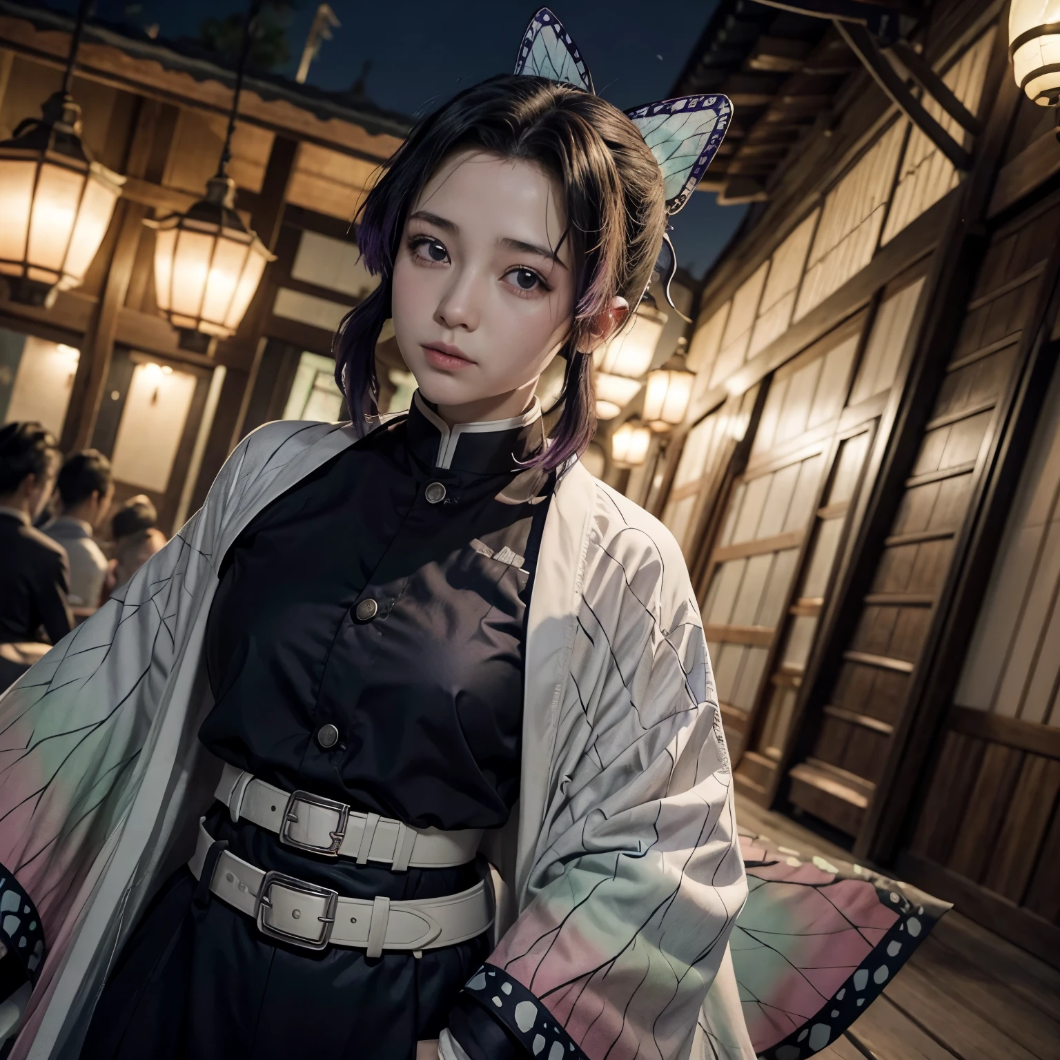 SAMURAI SHINOBU KOCHOU HIPERREALISTA EN UN PAISAJE DE CEREZOS